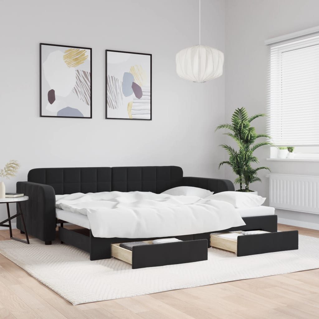 vidaXL Daybed, Tagesbett Ausziehbar mit Schubladen Schwarz 90x190 cm Samt