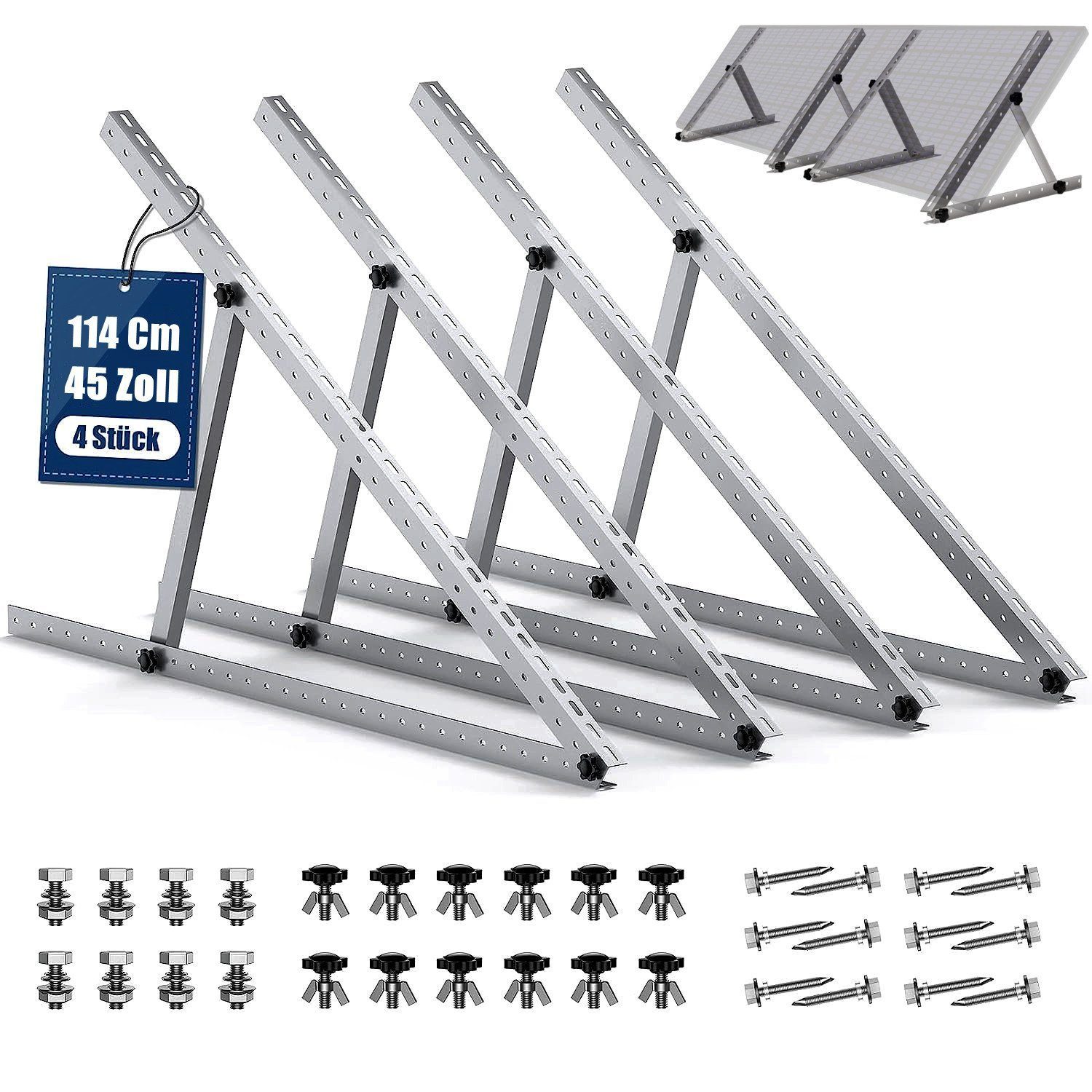 LETGOSPT Solarmodul-Halterung 4 Stück Solarmodule Halterung Generate balkonkraftwerk halterung, (2 Sets (4 Stück) 0°-90° Aufständerung Halterung für Flachdach Wand)