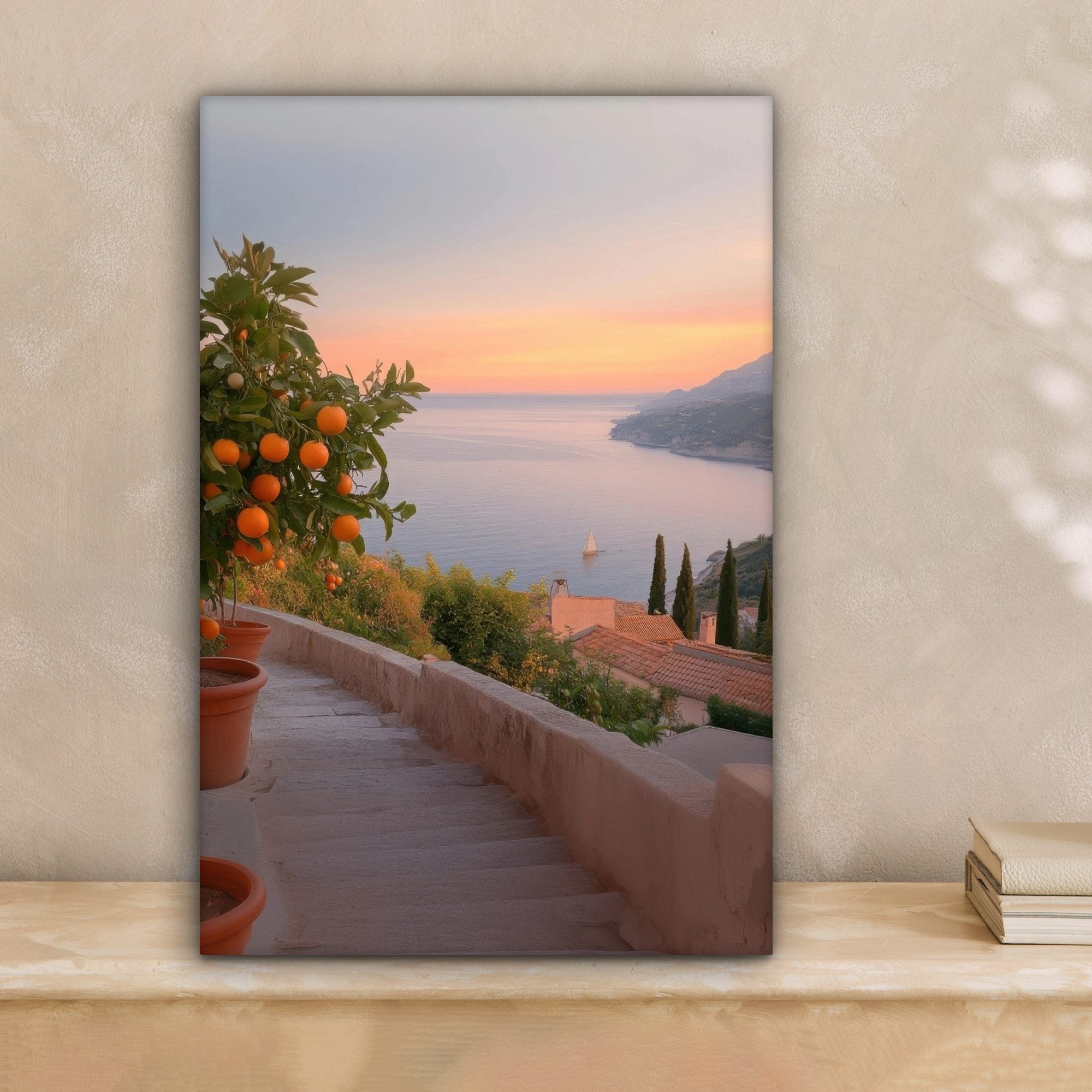 OneMillionCanvasses® Leinwandbild Mittelmeer - Orange - Hügel - Meer, Fotod günstig online kaufen