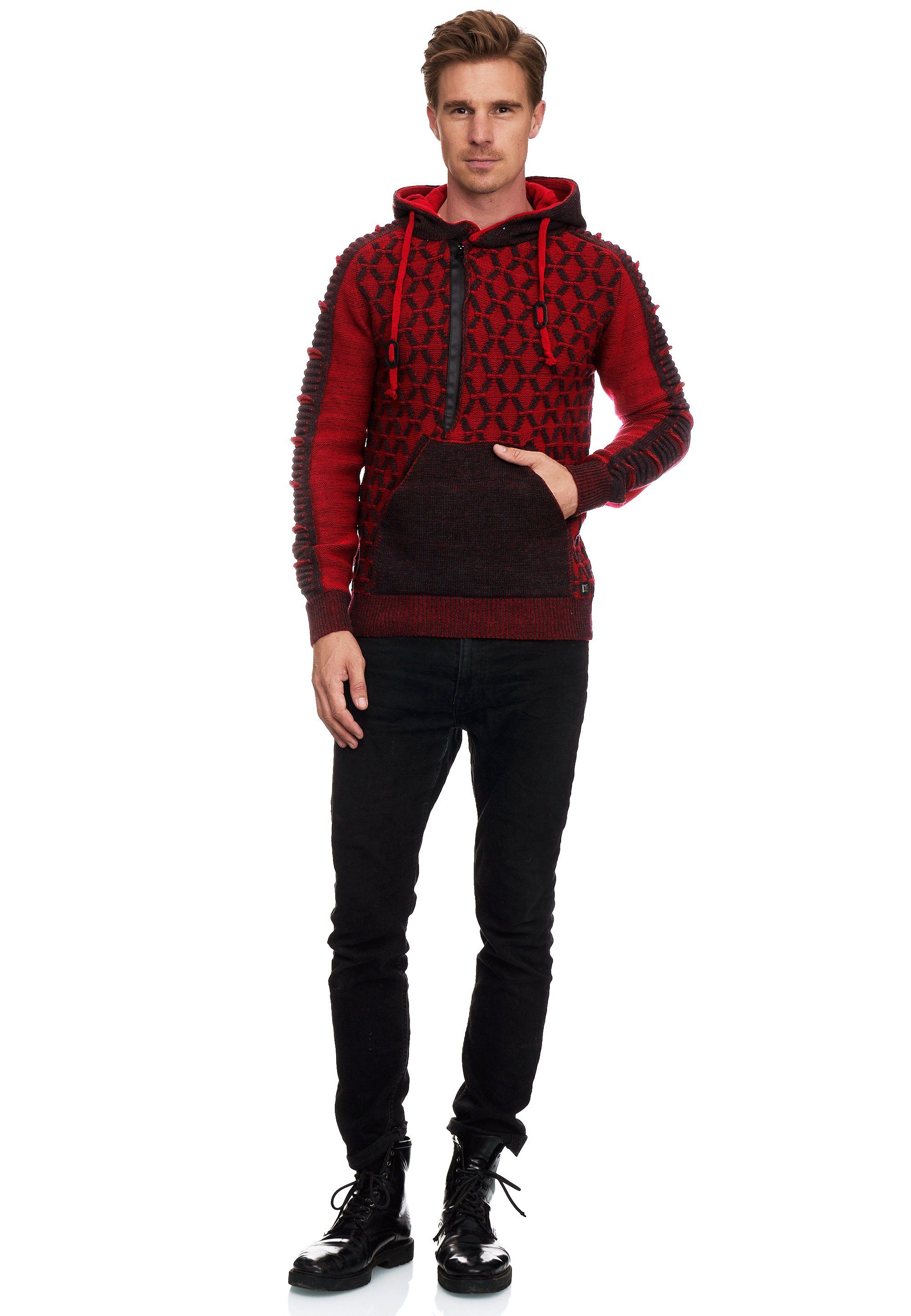 Rusty Neal Kapuzensweatshirt in ausgefallenem Design rot-anthrazit | Sweatshirts