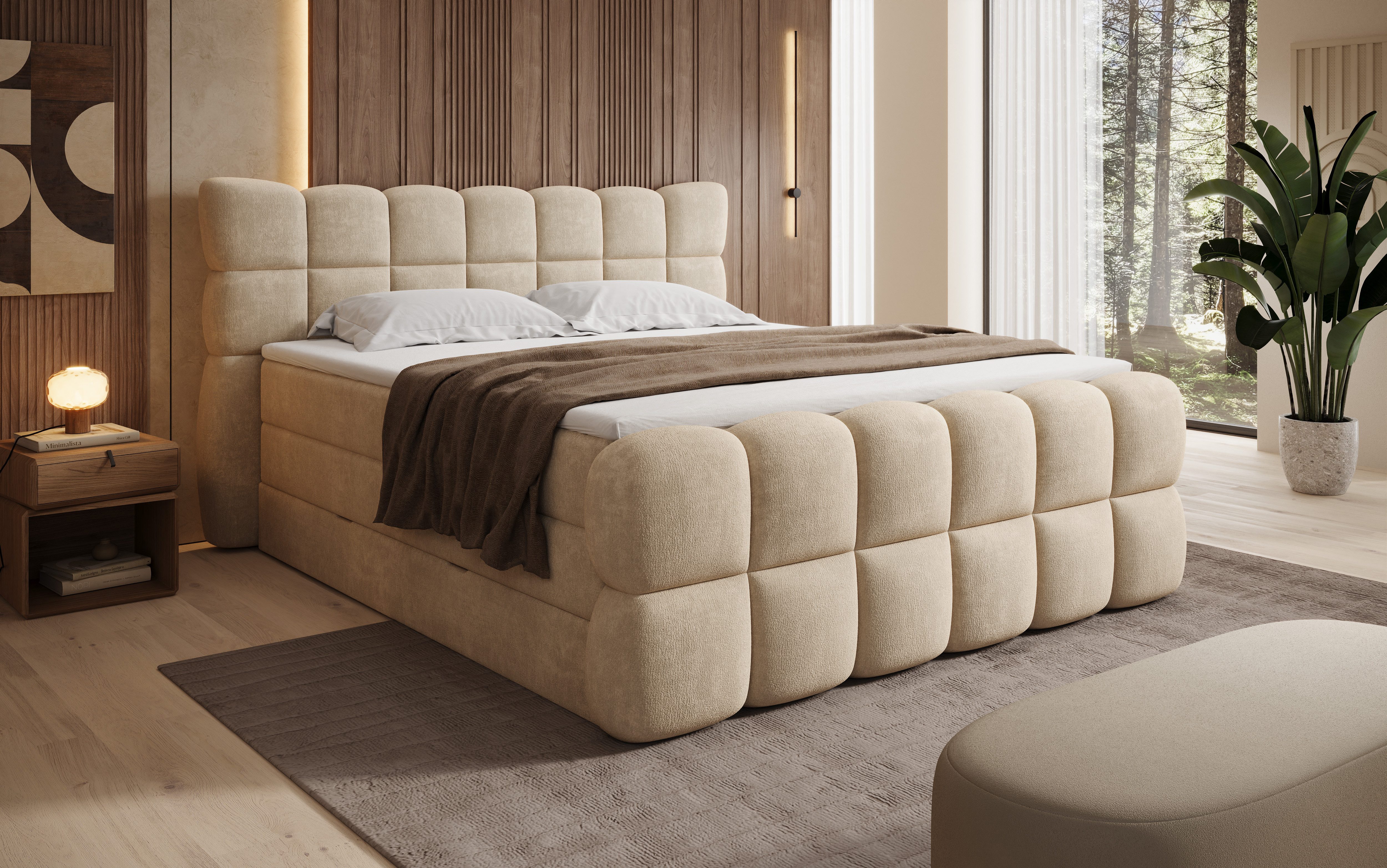 wonello Boxspringbett Milano Struktur-Stoff, Doppelbett mit Bettkästen, wahlweise mit wonello premium Topper