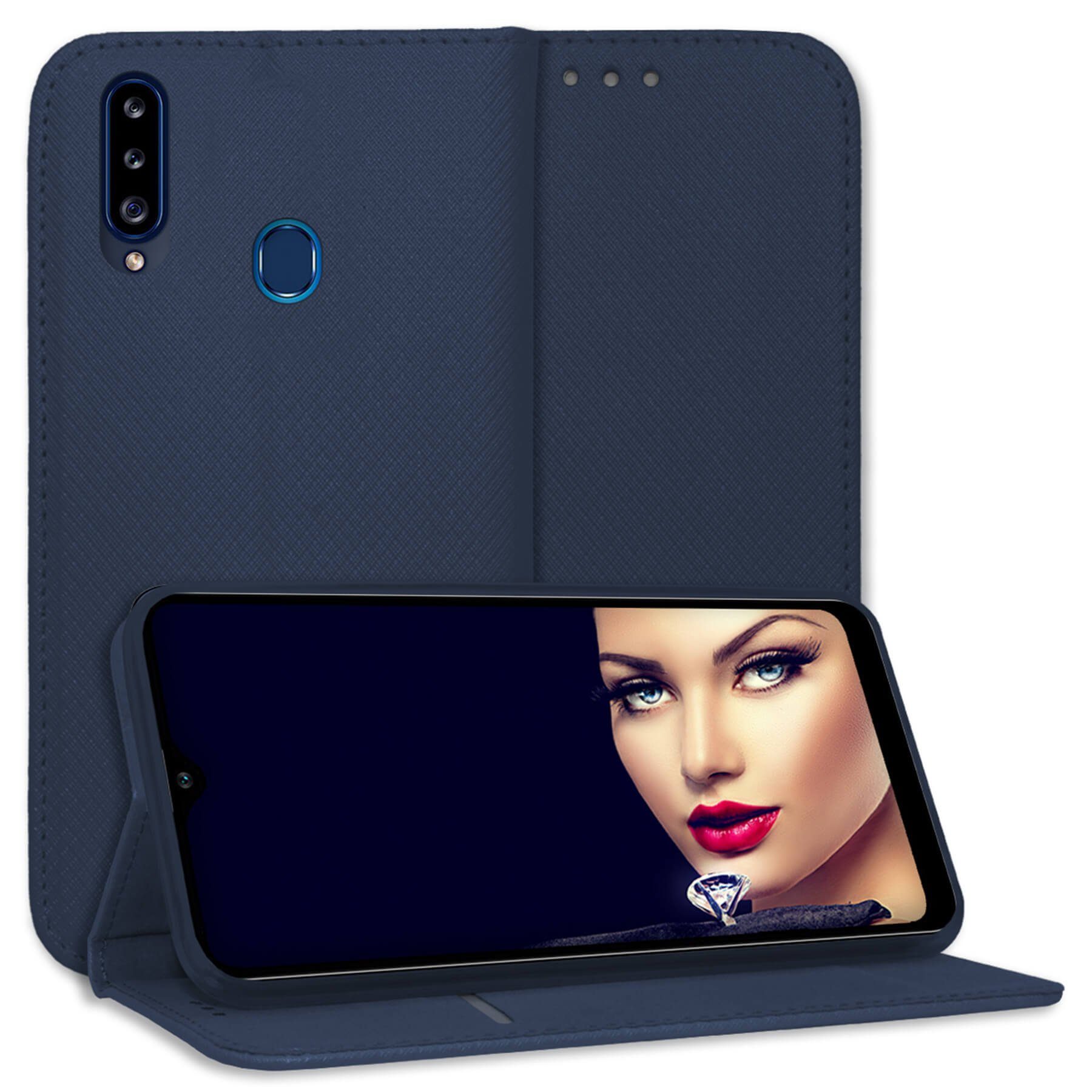 mtb more energy Smartphone-Hülle Smart Magnet für Samsung Galaxy A20s, Blau, Bookstyle Klapphülle Cover Wallet Case aus Kunstleder