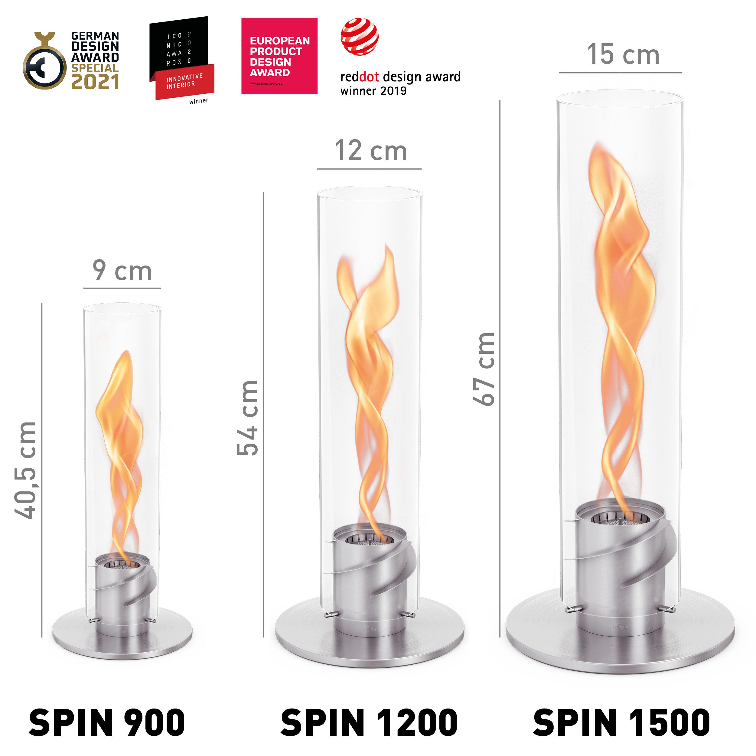 höfats Tischfeuer SPIN 900, 1200, 1500 (wärmender Tischkamin für Indoor und Outdoor, NEUES Modell mit verlängerter Brenndauer), innovative Brennertechnologie