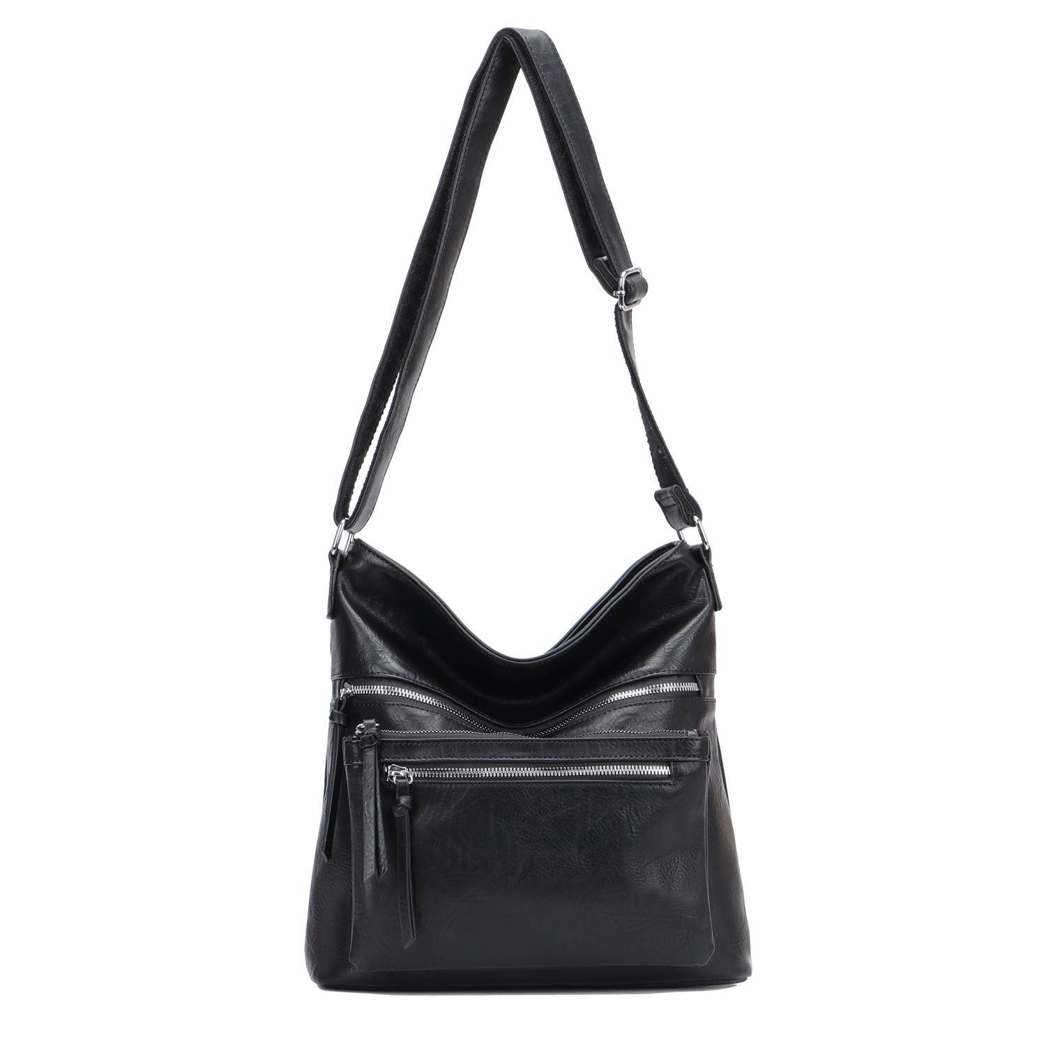 ITALYSHOP24 Schultertasche Damen Tasche Umhängetasche Shopper CrossOver Handtasche Henkeltasche, Hobo Bag Freizeit Damentasche Crossbody Reise City Bag Leder Optik