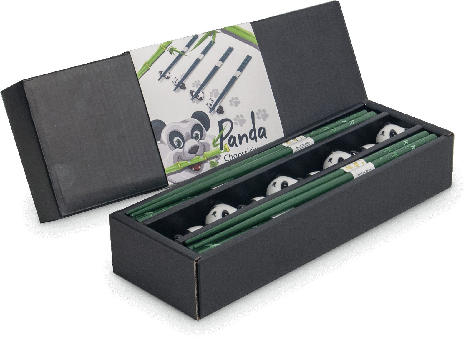 WestCraft Essstäbchen Essstäbchen Set Japan, 4 Paar Holz-Essstäbchen mit Keramik-Ablagen, Lucky Cat & Panda, Hochwertiges Chopstick-Set für Sushi