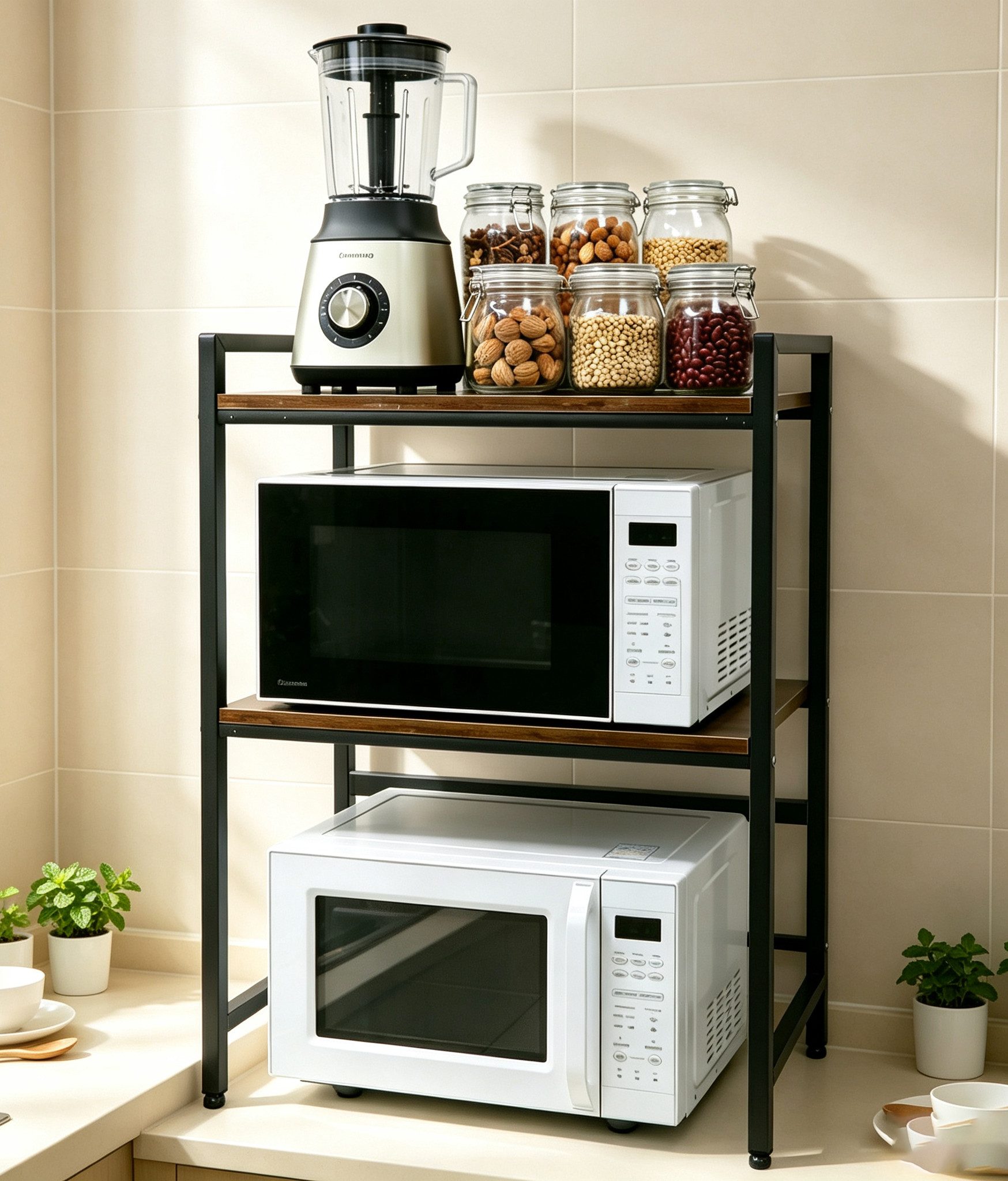 OYLCDI Standregal Küchenregal für Mikrowelle – 2-stufiger Ablageständer aus Metall, Mikrowellenregal Mikrowellenständer Mikrowellenhalter Küchenorganizer ständer, für Küchen, Schlafzimmer, Wohnzimmer und Arbeitszimmer