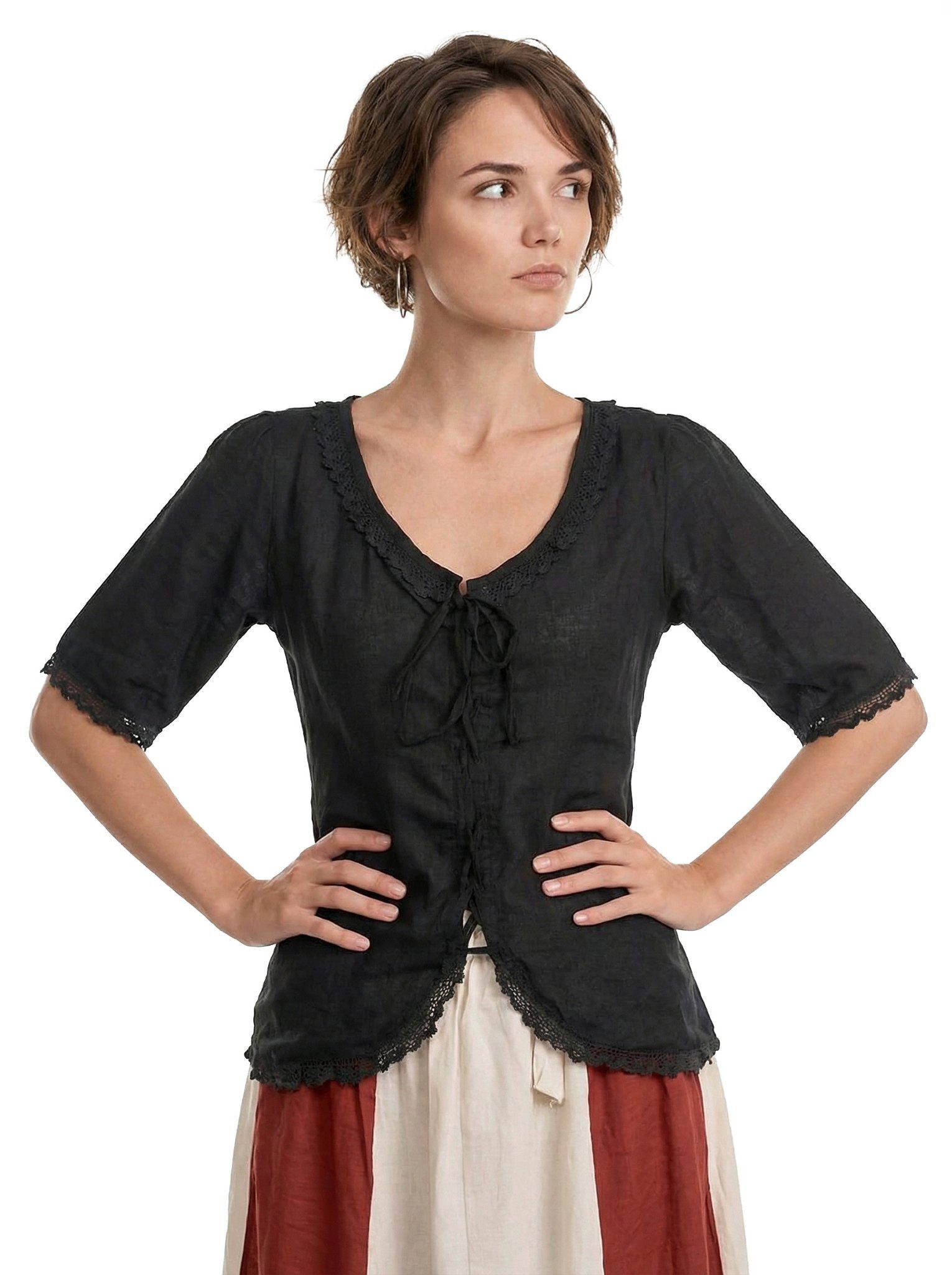 Metamorph Kostüm Gothic Bluse mit Spitzenborte schwarz, Hochwertige und authentische Mittelalterkleidung zu unschlagbar günst