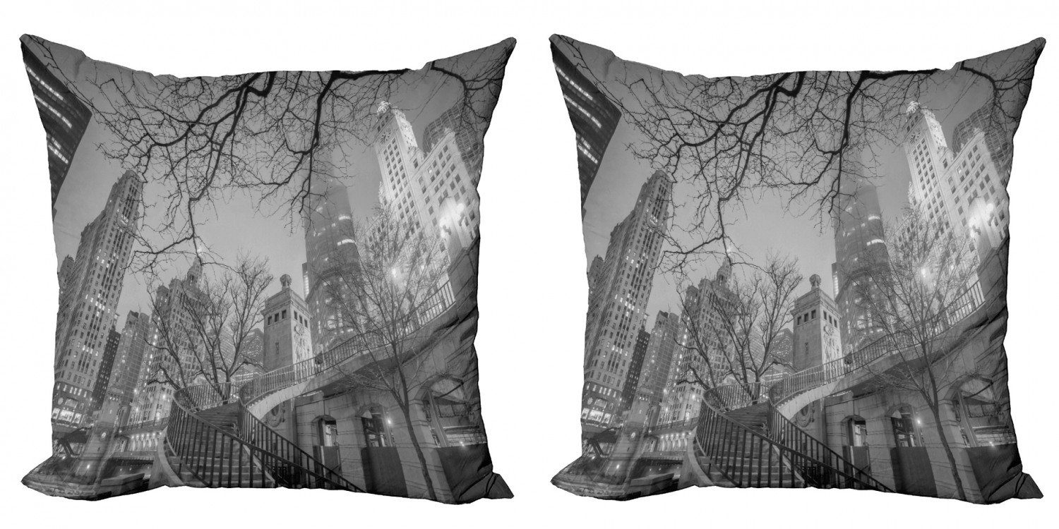 Kissenbezüge Modern City Schwarz Chicago Digitaldruck, Abakuhaus weiß Stück), (2 und Accent Doppelseitiger