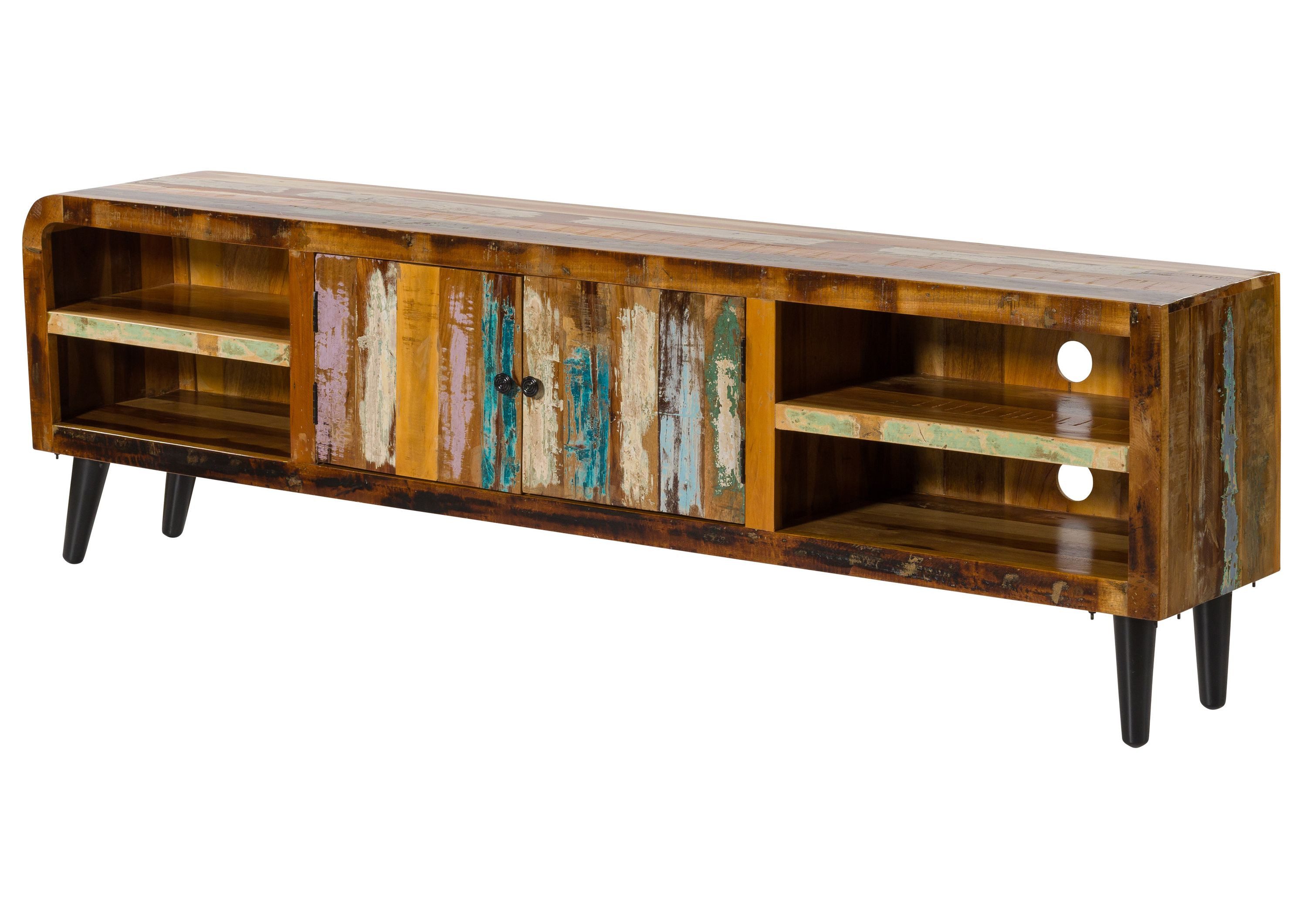 Massivmoebel24 TV-Board SIXTIES (Massivholz), Altholz 220x40x65 mehrfarbig lackiert SIXTIES #120