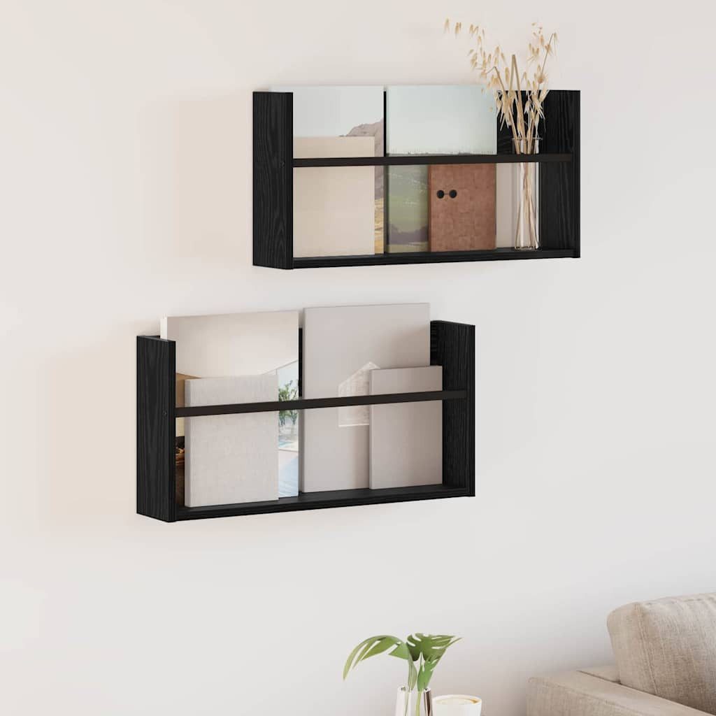 vidaXL Zeitungsständer Magazinregal 2 Stk. Schwarz Eichen-Optik 60 x 12 x 30 cm (2 St)