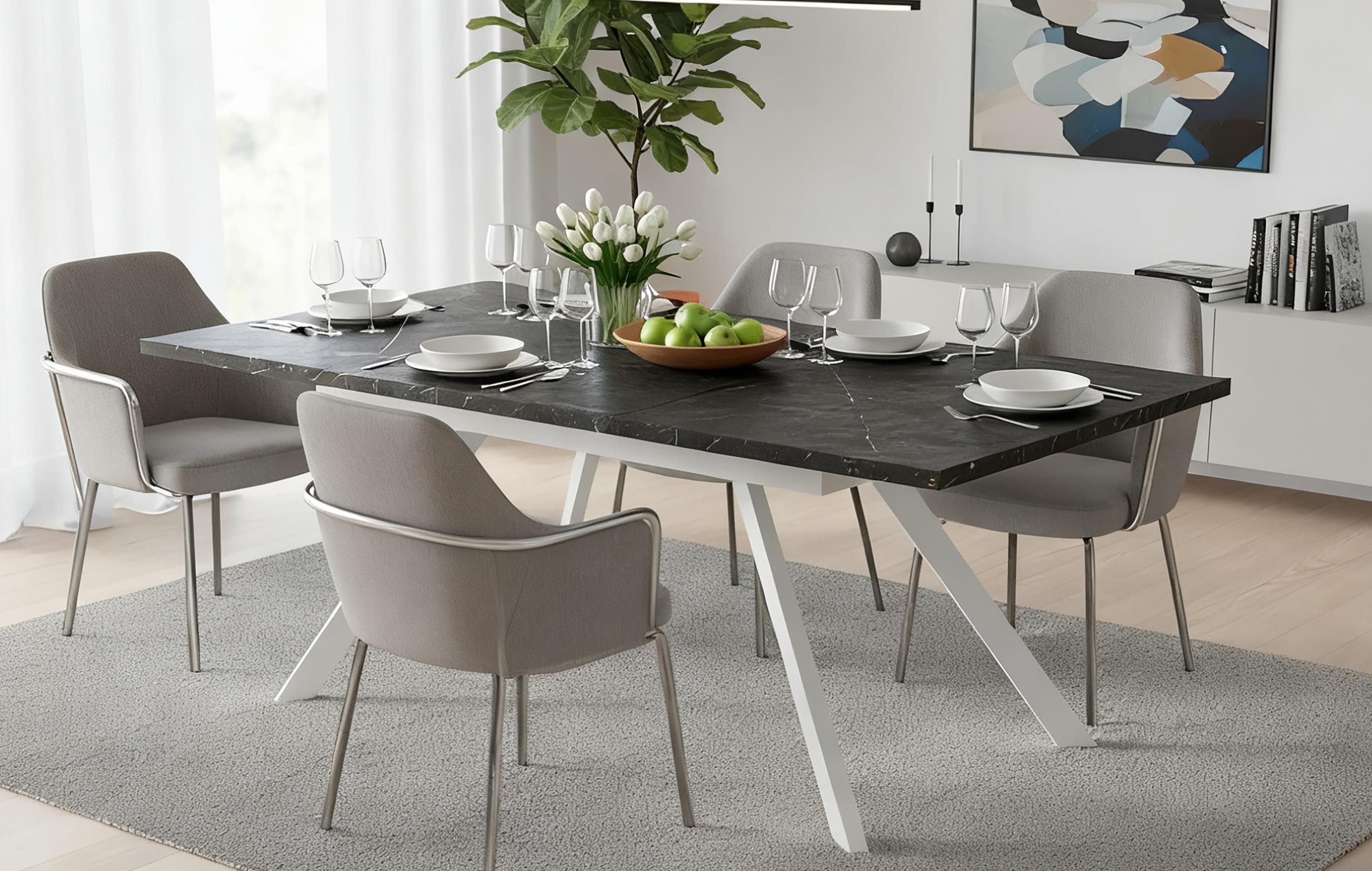 B&D home Esstisch LARS, Metallgestell schwarz oder weiß, ausziehbar 120-160cm, 4-6 Personen