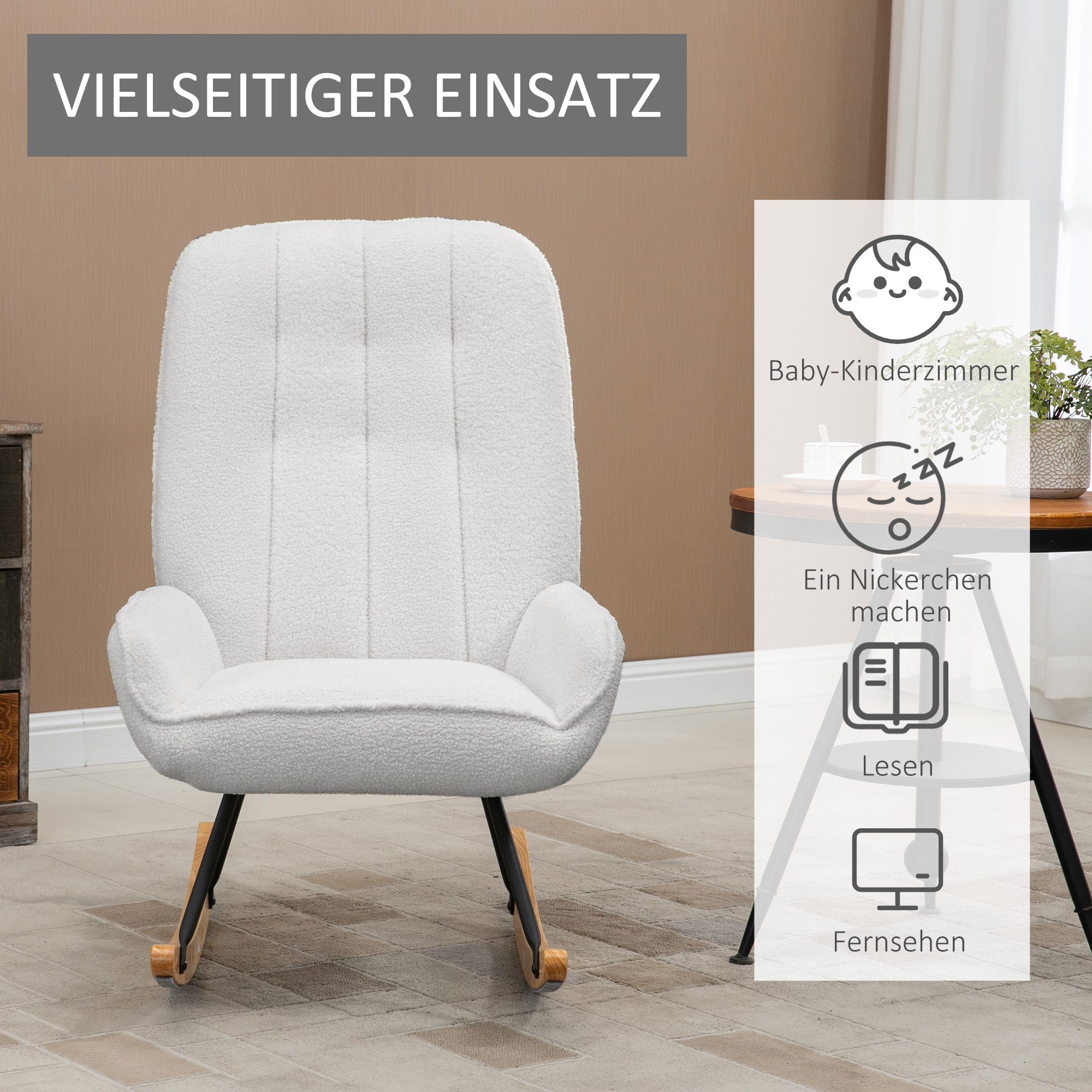 HOMCOM Schaukelstuhl Schwingsessel Gepolsterter Relaxstuhl bis 150 kg Belastbar (Schaukelsessel, 1 St), für Wohnzimmer, Schlafzimmer, Sherpa Vlies, Grau