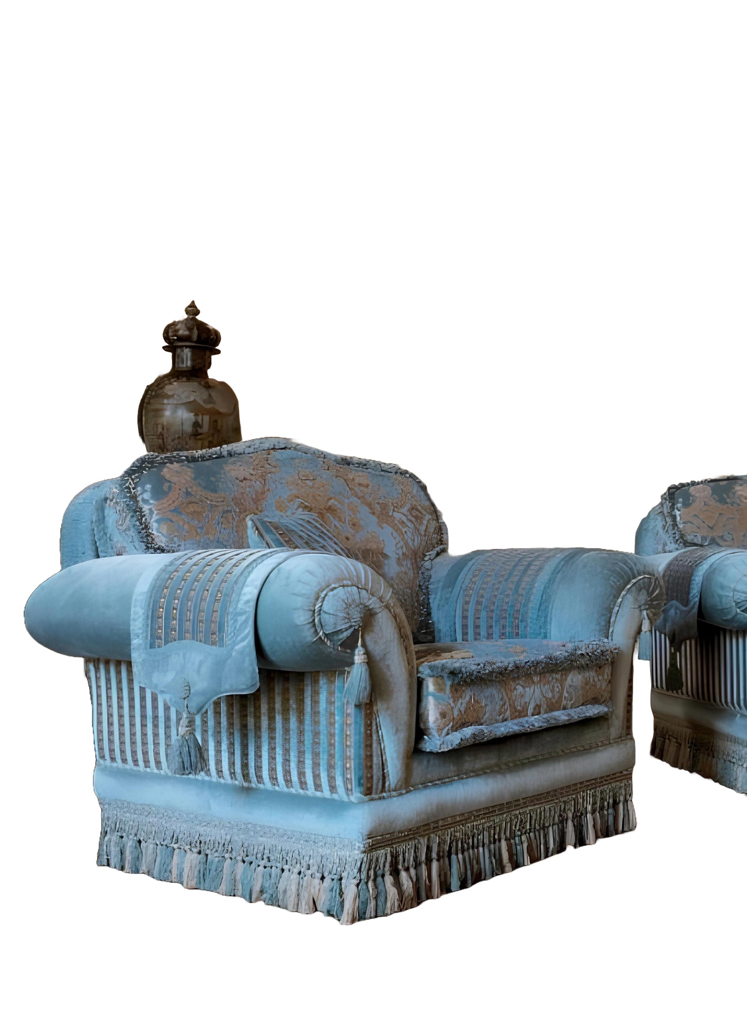 Xlmoebel Sessel Luxuriöser Ohrensessel aus blauem Polyester mit Holzgestell (Sessel), Hergestellt in Europa