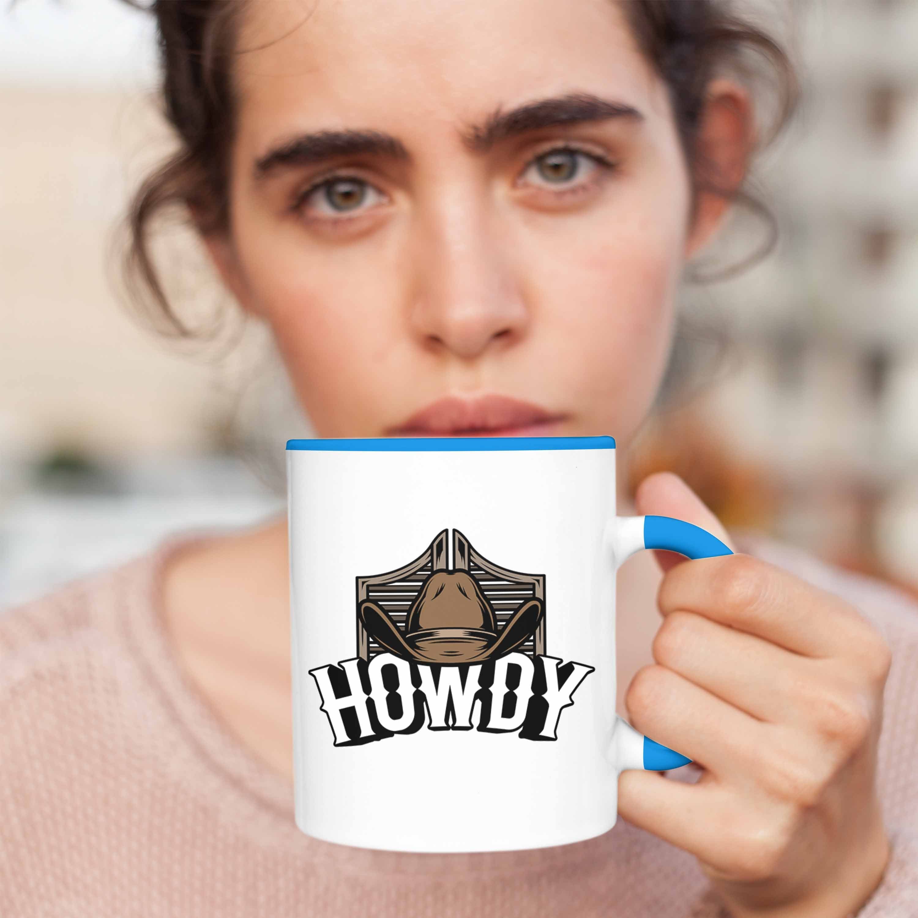 Line Howdy für Lustige Tasse Cowboy Tasse Blau Dance Trendation Fans Geschenkidee