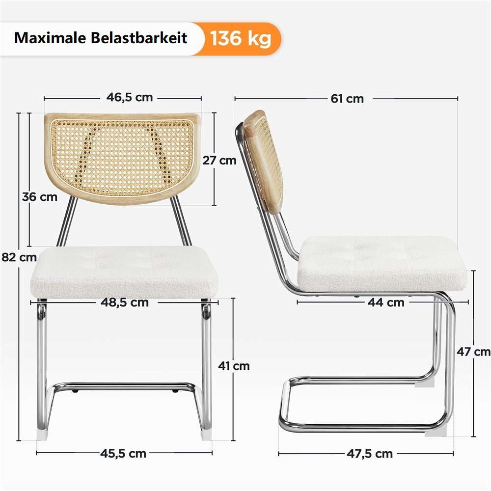 weiß Esszimmerstuhl, Küchenstuhl Metallgestell Polsterstuhl Yaheetech Schwingstuhl Set 2-er mit