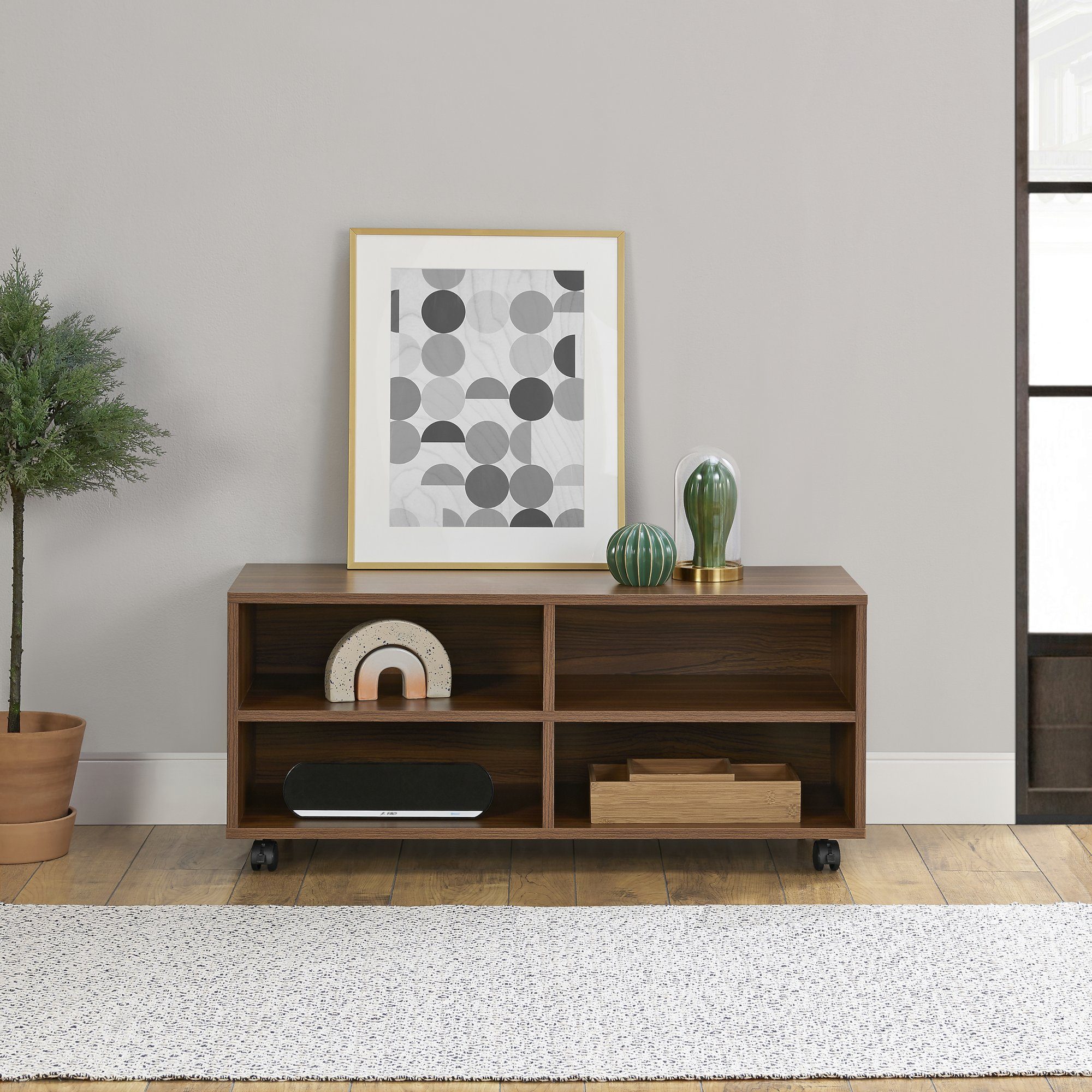 en.casa Lowboard, »Gränne« Rollbares Regal 90x35x40,5 cm Sideboard Dunkler Holzton, 5 cm Sideboard Dunkler Holzton