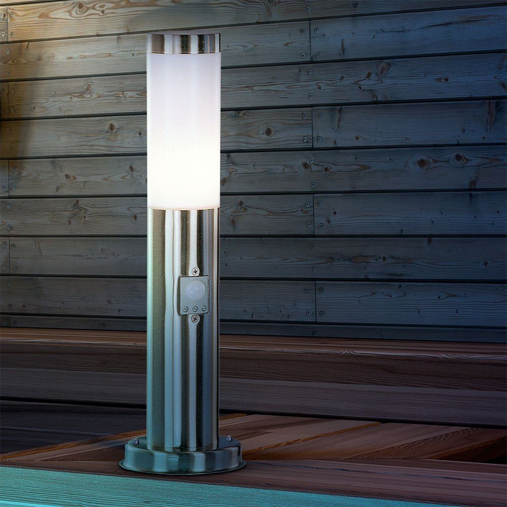 Silber Außen-Stehlampe, Sockelleuchte LED Leuchtmittel Bewegungsmelder Warmweiß, inklusive, Pollerleuchte mit etc-shop LED Außen Standleuchte