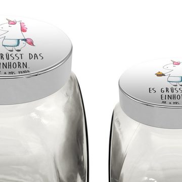 Mr. & Mrs. Panda Vorratsglas XL 2000ml Einhorn Muffin - Weiß - Geschenk, Snackdose, Einhörner, Kek, Premium Glas, (1-tlg), Stilvoll & Praktisch