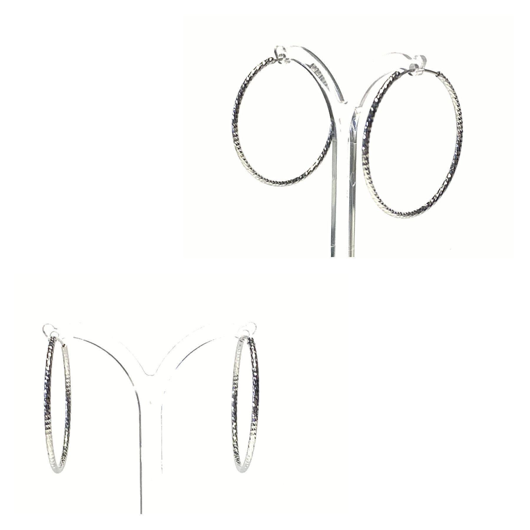 Edelschmiede925 Paar Creolen Ohrring 925 Silber rhodiniert diamantiert Creole 40mm