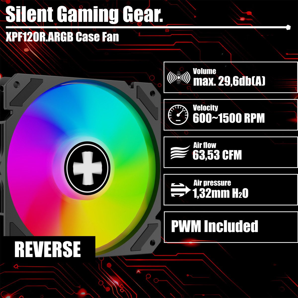 Xilence Gehäuselüfter Performance A+ REVERSE XF065, 120mm ARGB LED Lüfter schwarz