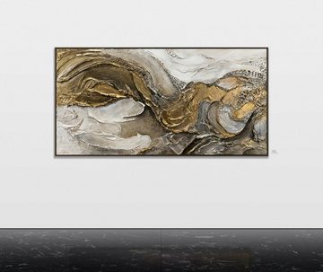 YS-Art Gemälde Unendlichkeit, Abstrakte Bilder, Leinwandbild Abstrakt 3D Effekt in Gold mit Rahmen