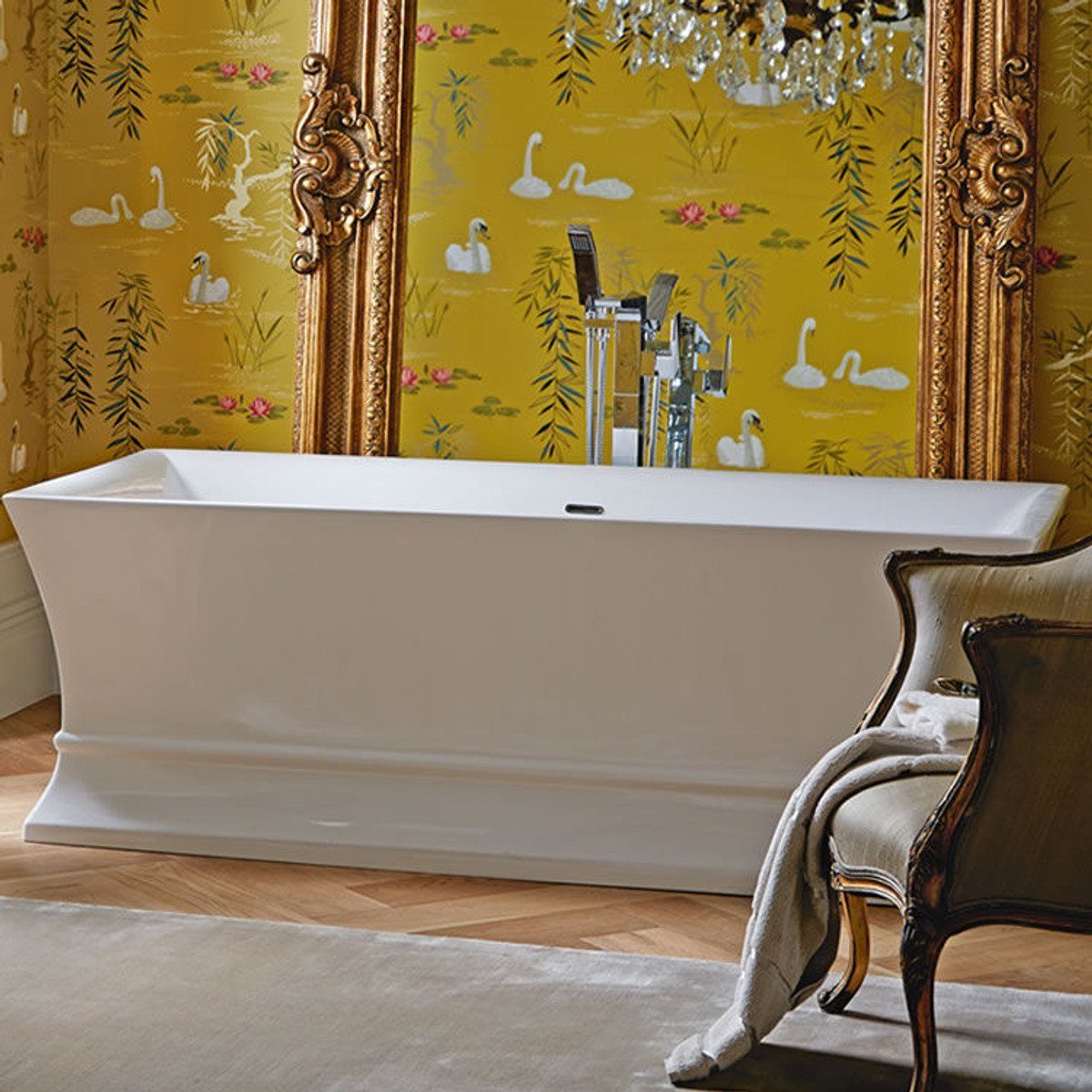 Casa Padrino Badewanne Luxus Badewanne Freistehend Weiß Eckig 1695 mm - freistehende Retro Antik Badewanne - Barock & Jugendstil Badezimmer Möbel