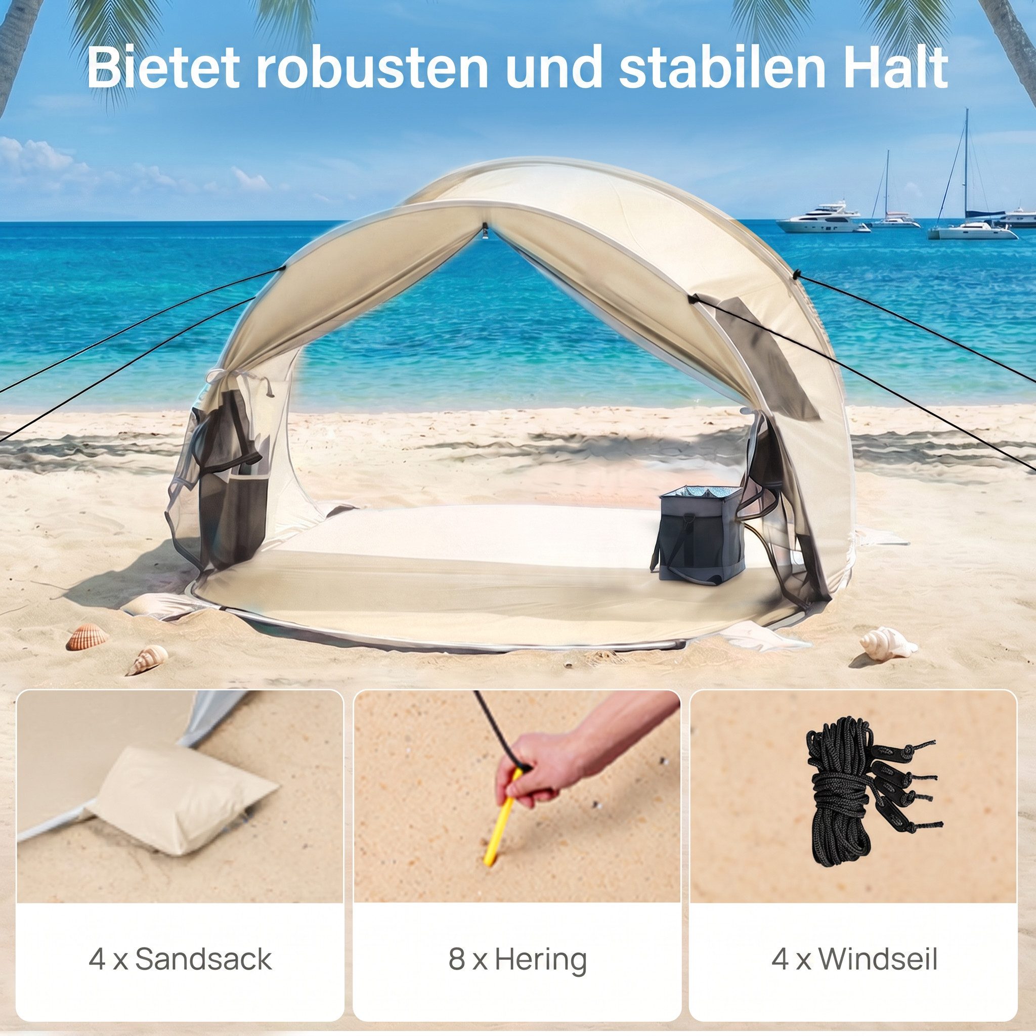 Wolfwise Kuppelzelt Strandmuschel Pop-Up Zelt mit UV-Schutz 50+, 2-6 Personen Strandzelt, Personen: 6 (Set, 1 x Zelt, mit Transporttasche), UV-Schutz 50+, Wasse – Bild 4 von 5