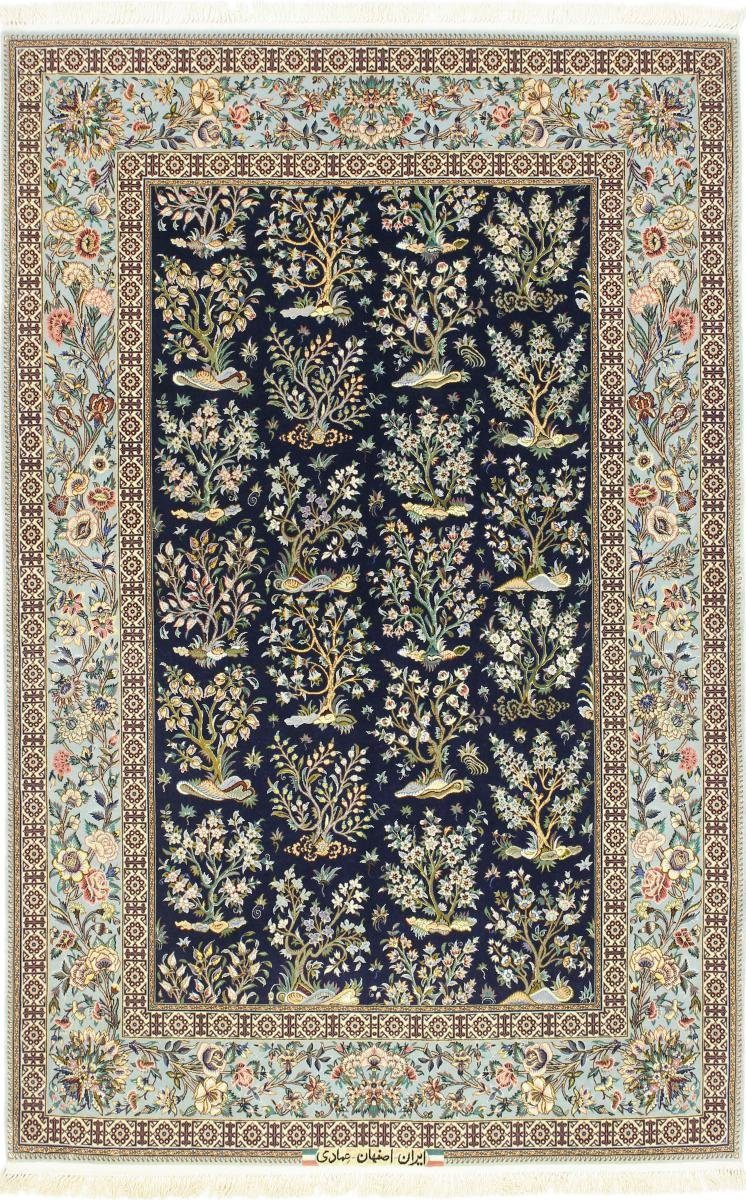 Orientteppich Isfahan Signiert Seidenkette 137x213 Handgeknüpfter Orientteppich, Nain Trading, rechteckig, Höhe: 6 mm