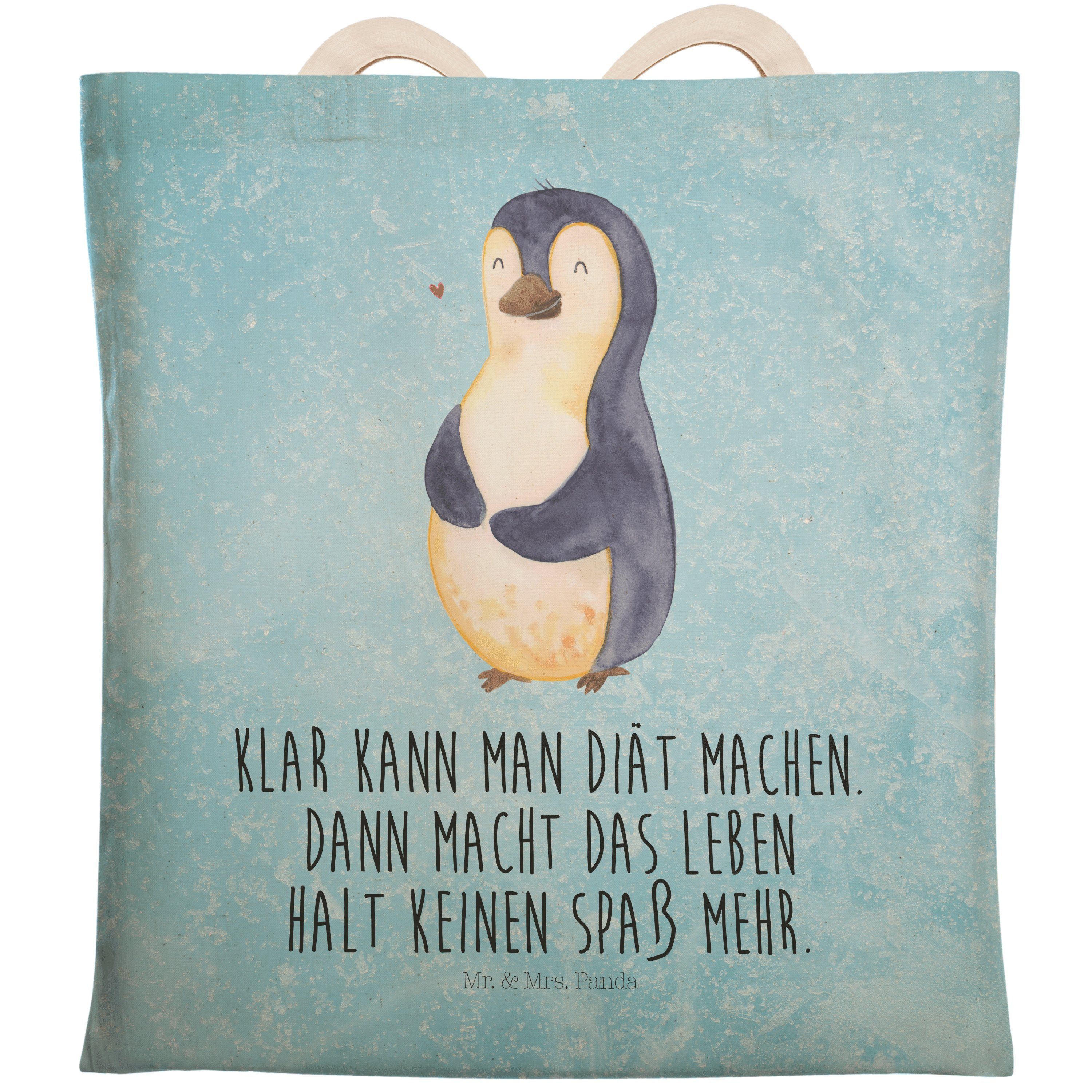 Mr. & Mrs. Panda Tragetasche Pinguin Diät - Eisblau - Geschenk, Selbstliebe, foodbaby, Bierbauch, (1-tlg)