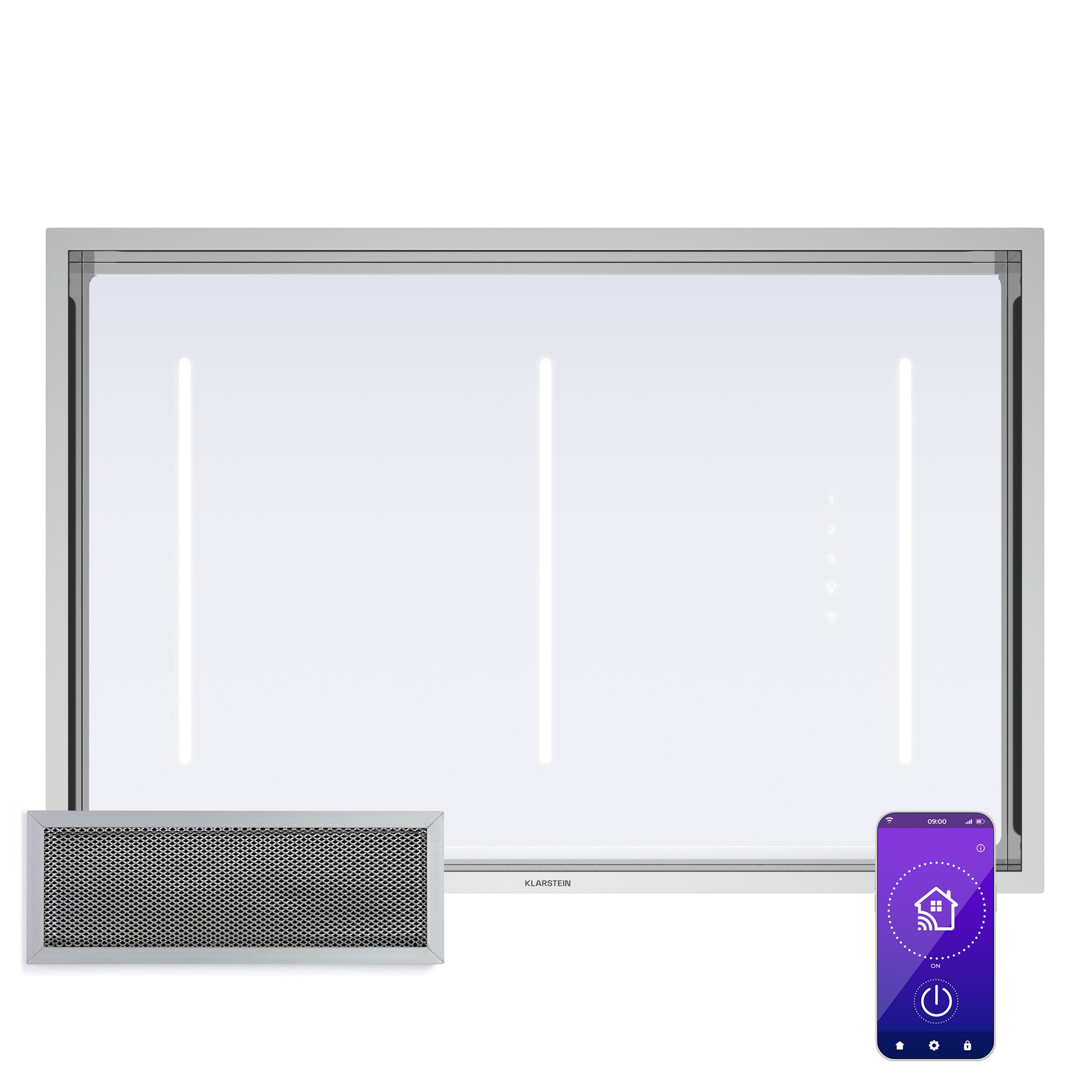 Klarstein Deckenhaube LuxeAir 90 LuxeAir 90, Dunstabzugshaube Küche Abzughaube Abluft Umluft LED