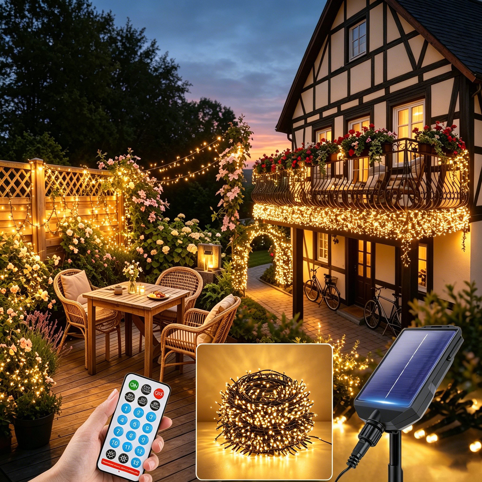 Salcar LED Solarleuchte LED Lichterkette Solar Lichterkette Solar Licht Garten 13Modi Warmweiß, 5,6 m / 768 LEDs / 0,73cm LED-Abstand /3 m Zuleitung