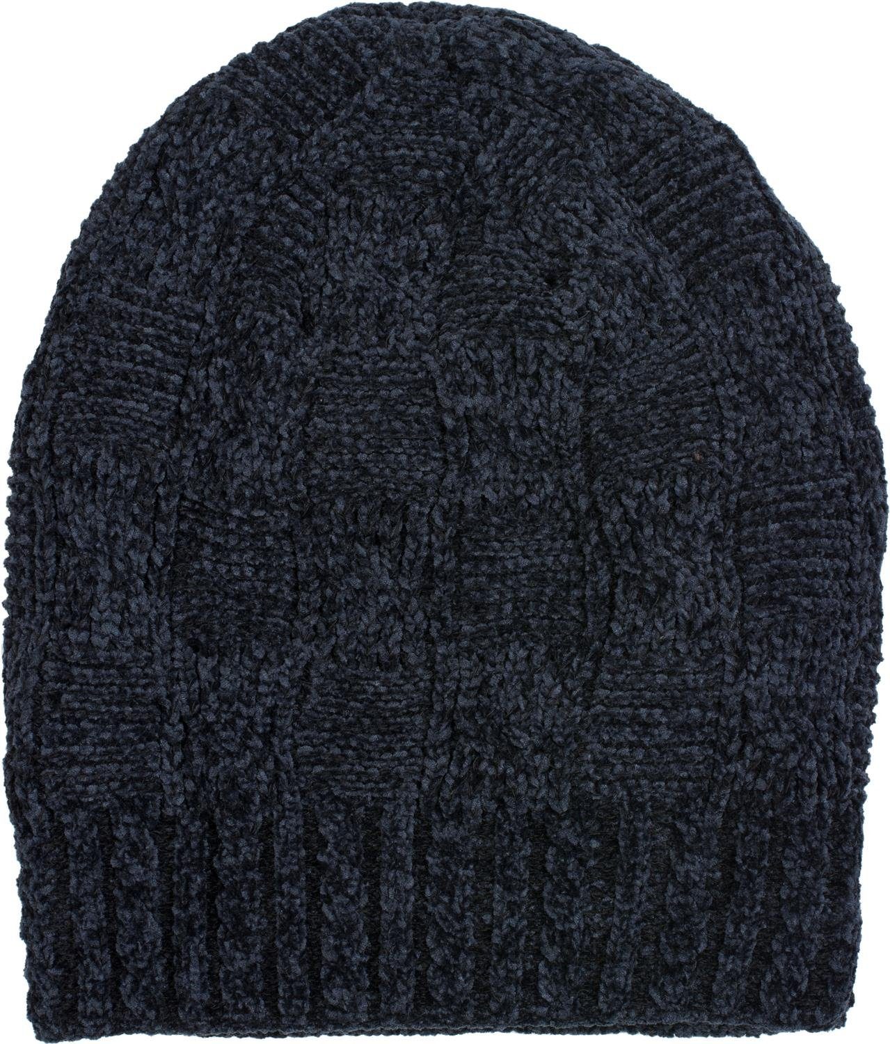 styleBREAKER Strickmütze (1-St) Chenille Beanie Muster / mit Dunkelblau Mütze Midnight-Blue Flecht