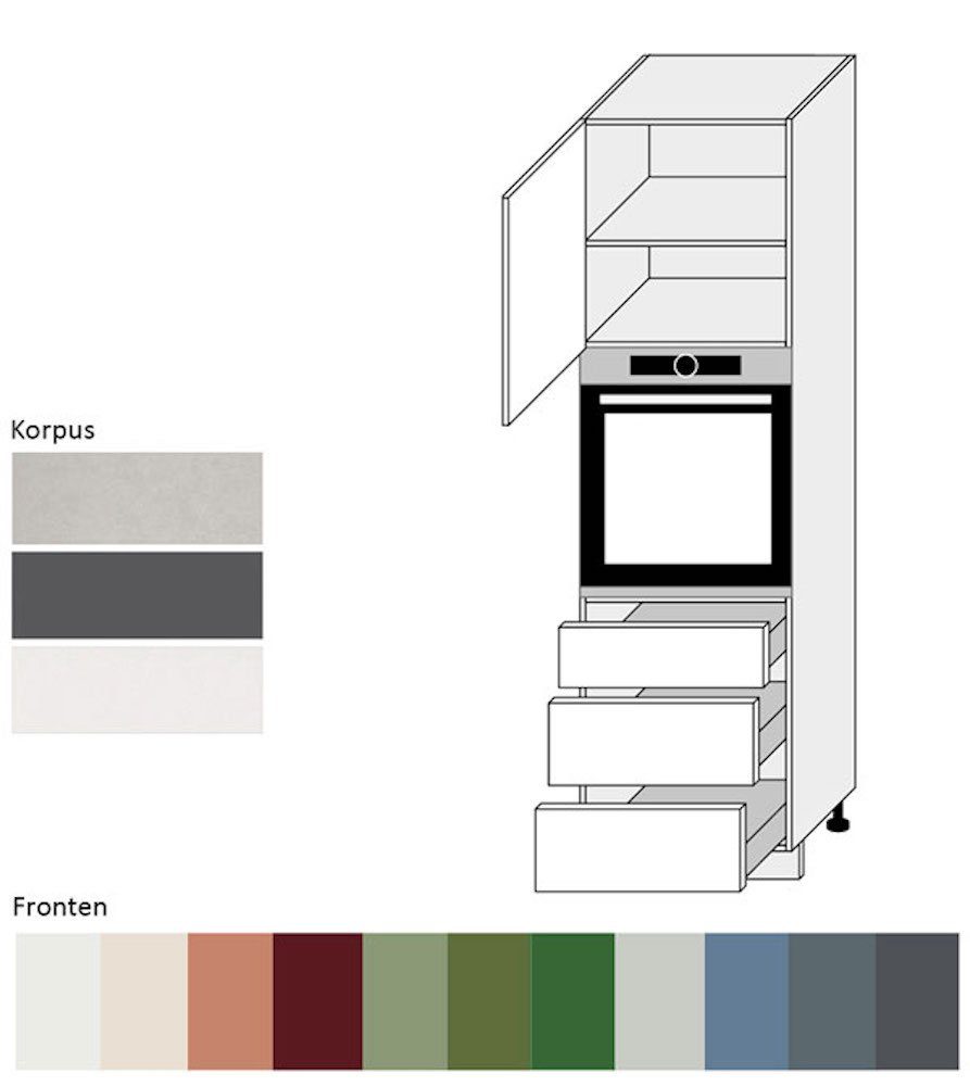 Florence Korpusfarbe Front-, und grifflos Hochglanz RAL 6001 Ausführung Feldmann-Wohnen Schubladen wählbar smaragdgrün 60cm (Florence) 3 Backofenumbauschrank