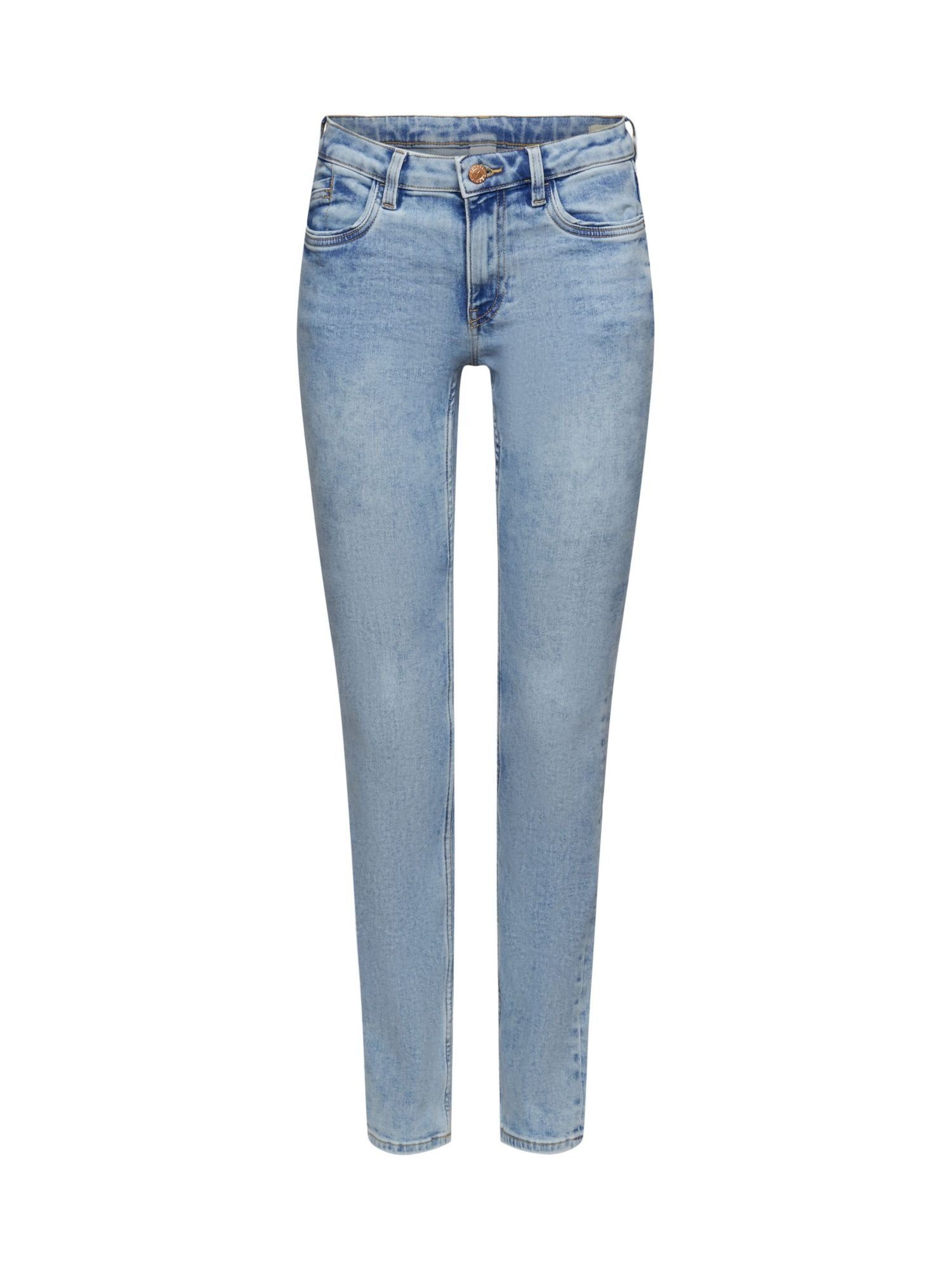 edc by Esprit Slim-fit-Jeans Mid-Rise-Stretchjeans in schmaler Passform,  Bund mit Gürtelschlaufen, Knopf und Frontzipper