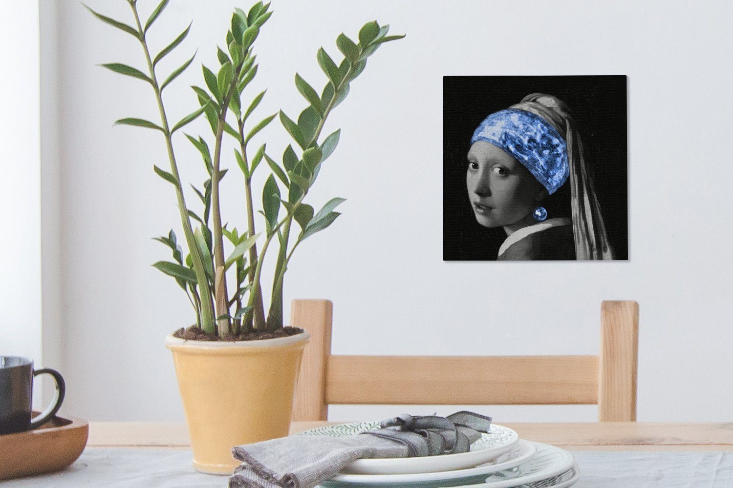 OneMillionCanvasses® Gemälde Mädchen mit einem St), - (1 - Blau, Leinwand Schlafzimmer Perlenohrring Vermeer Wohnzimmer für Bilder