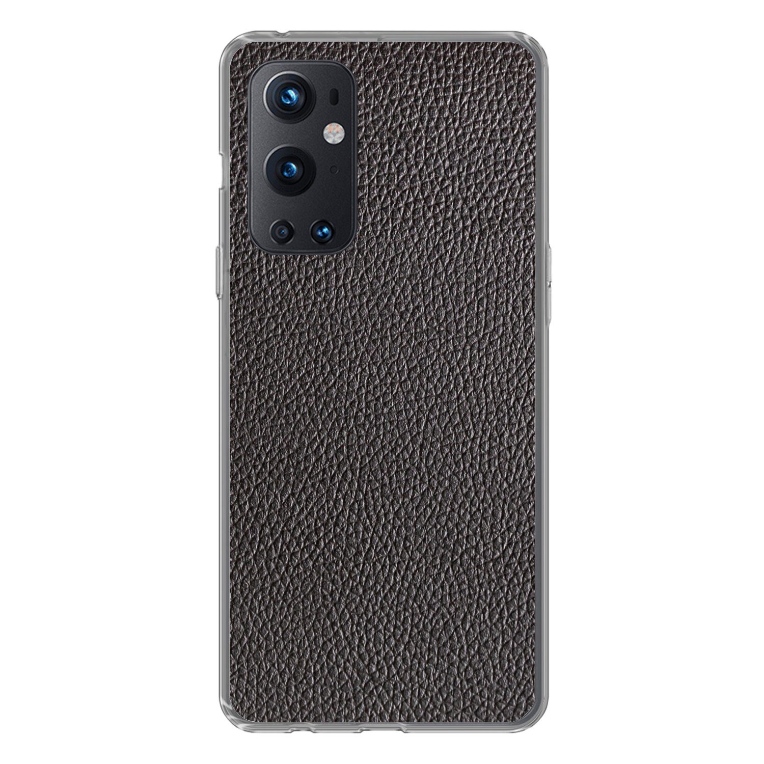 MuchoWow Handyhülle für OnePlus 9 Pro Leder - Lederoptik - Schwarz - Hell, Phone Case, Silikon, Schutzhülle Dünn