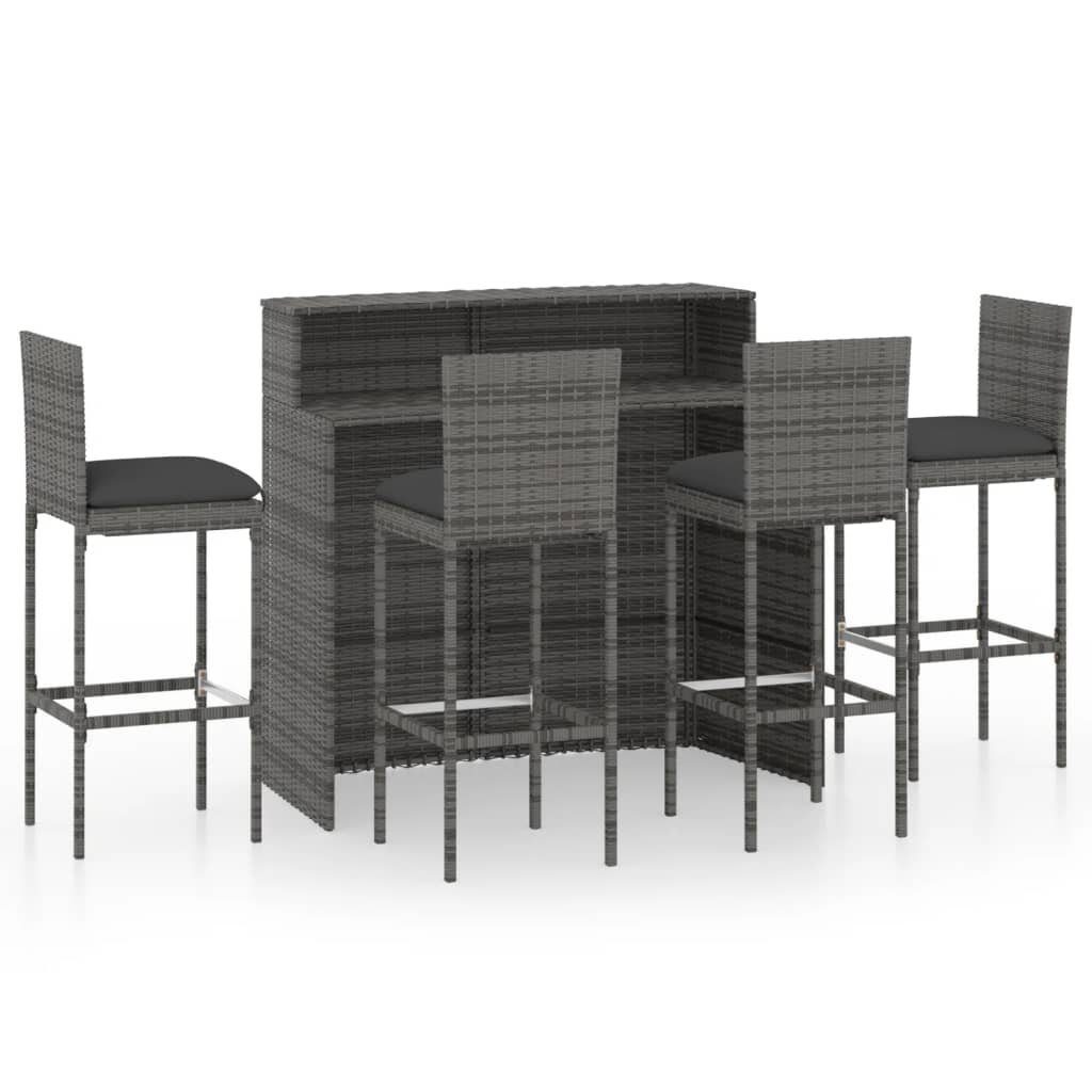vidaXL Gartenlounge-Set 5-tlg. Gartenbar-Set mit Kissen Grau, (4-tlg)