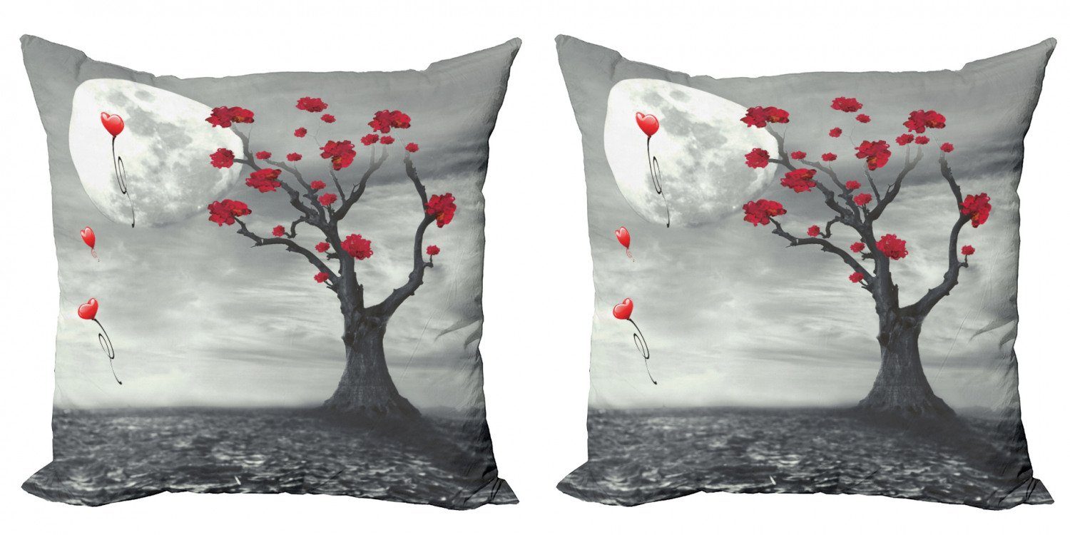 Modern Baum Stück), (2 Doppelseitiger Abakuhaus Vollmond-Nacht Digitaldruck, Romantische Kissenbezüge Accent