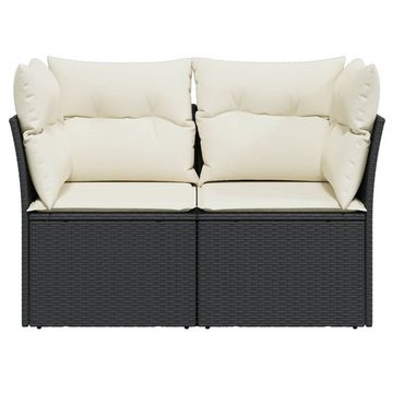 vidaXL Loungesofa Gartensofa mit Kissen 2-Sitzer Schwarz Poly Rattan