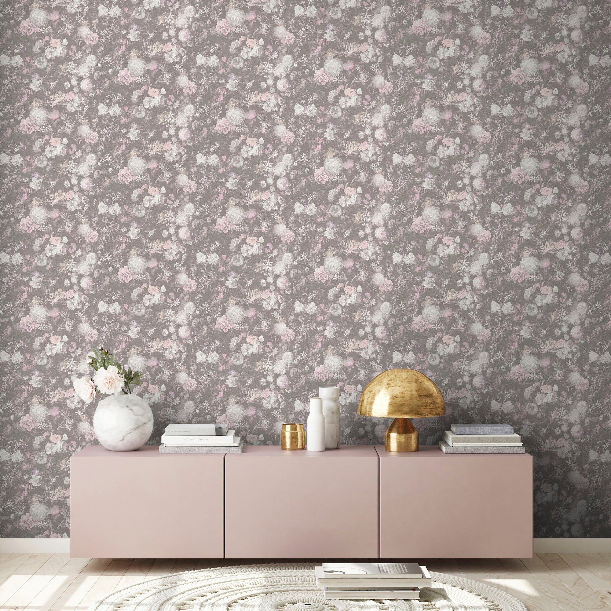 Blumen walls floral, living Vliestapete beige/rosa Tapete Florale strukturiert, Mata Création Hari, geblümt, A.S. natürlich,