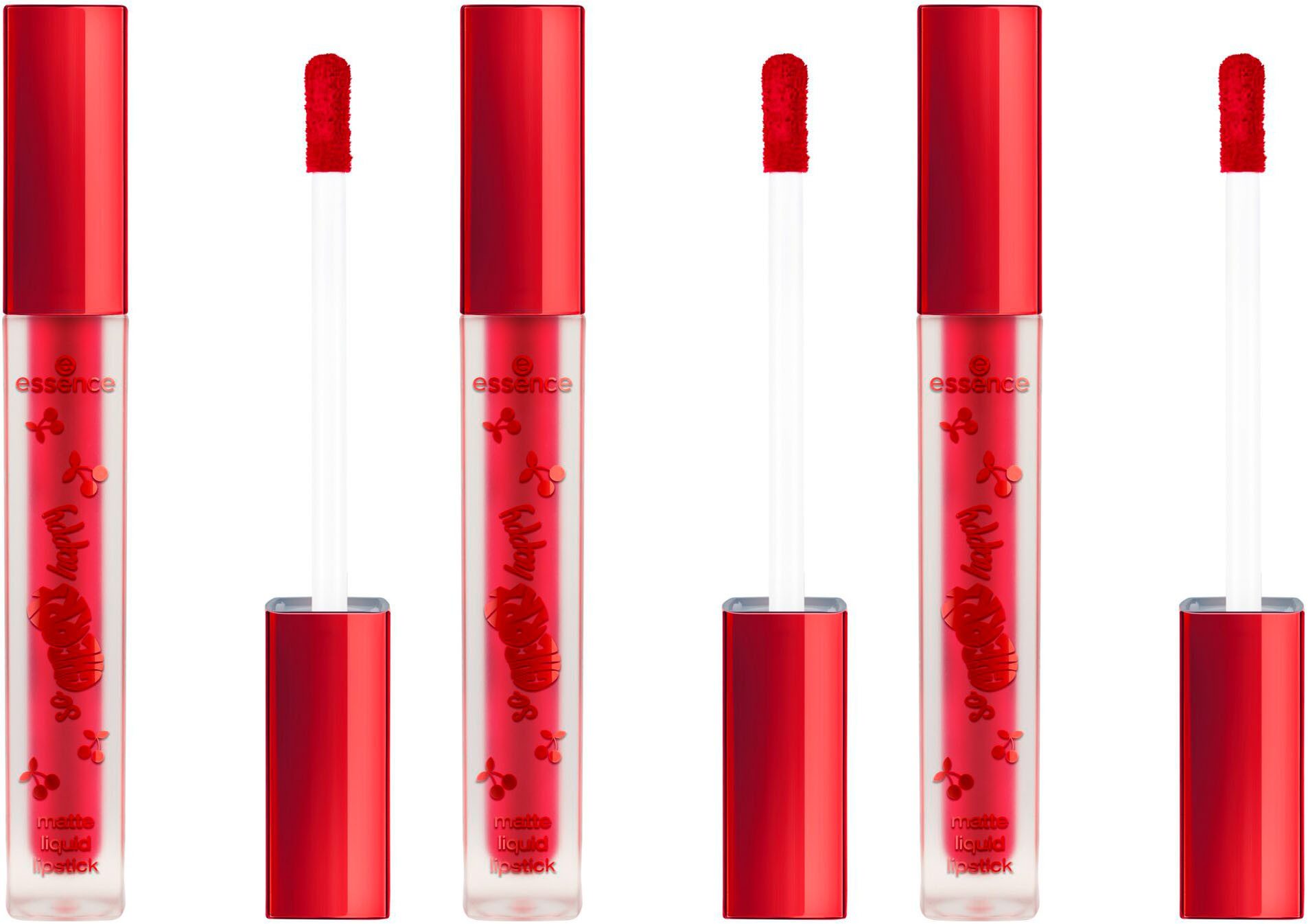 Essence Lippenstift SO CHERRY happy matte liquid lipstick, 3-tlg., Intensive Farbabgabe, mattes Finish, vegan.
