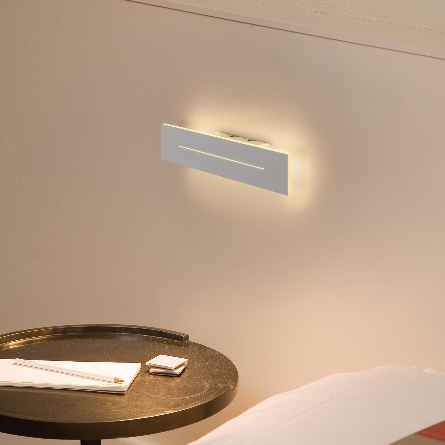 ZMH LED Wandleuchte fest LED Wandlampe 30cm integriert, warmweiß, 100cm, 60cm weiß/schwarz innen 30cm Weiß