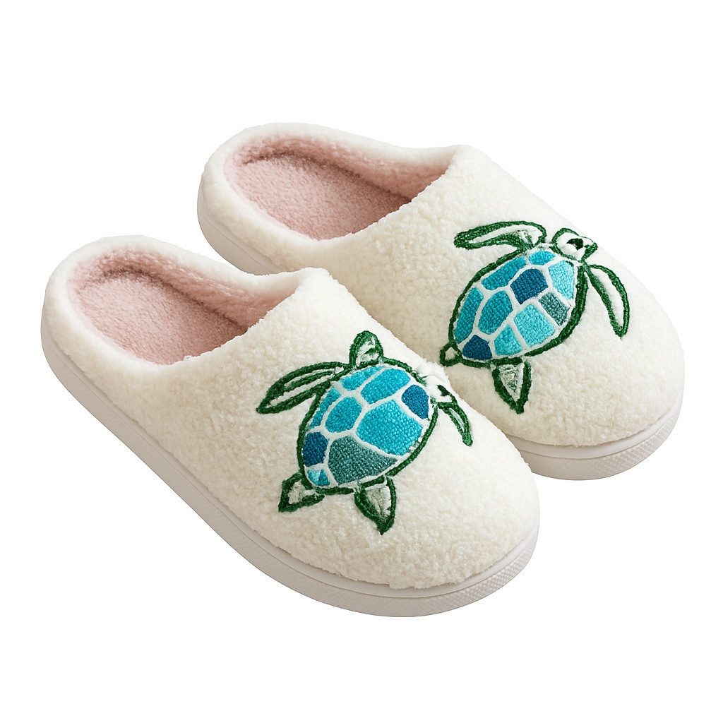 Corimori mit netten Motiven, Gr. 34-44, Antirutsch & bequem Plüsch Hausschuhe (Packung, Geschenk) Schildkröten Pantoffeln für Kinder und Erwachsene, EU Größe 34-35