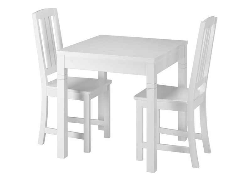 ERST-HOLZ Essgruppe Schöne kleine Essgruppe Tisch und 2 Stühle Kiefer Massivholz weiß
