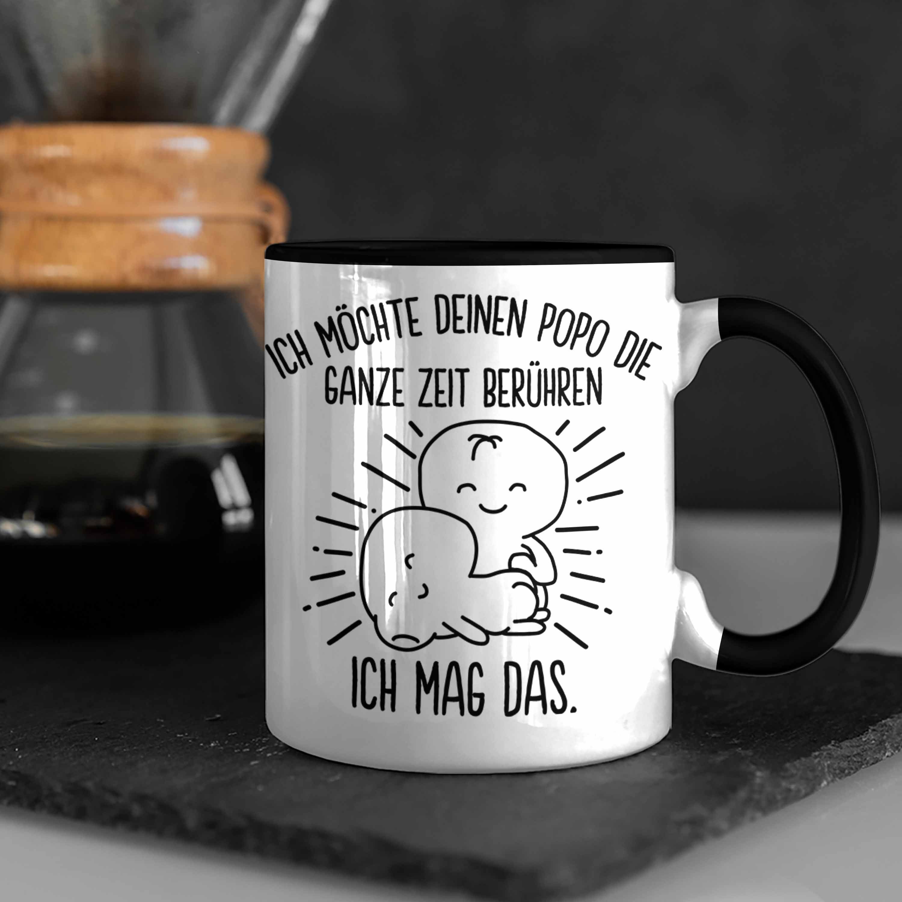 Trendation Tasse Trendation Paare Kaffeetasse Lustig Valentinstag schwarz Tasse Freundin für Liebe Geschenkidee Mann Geschenk Spruch Anfassen Popo