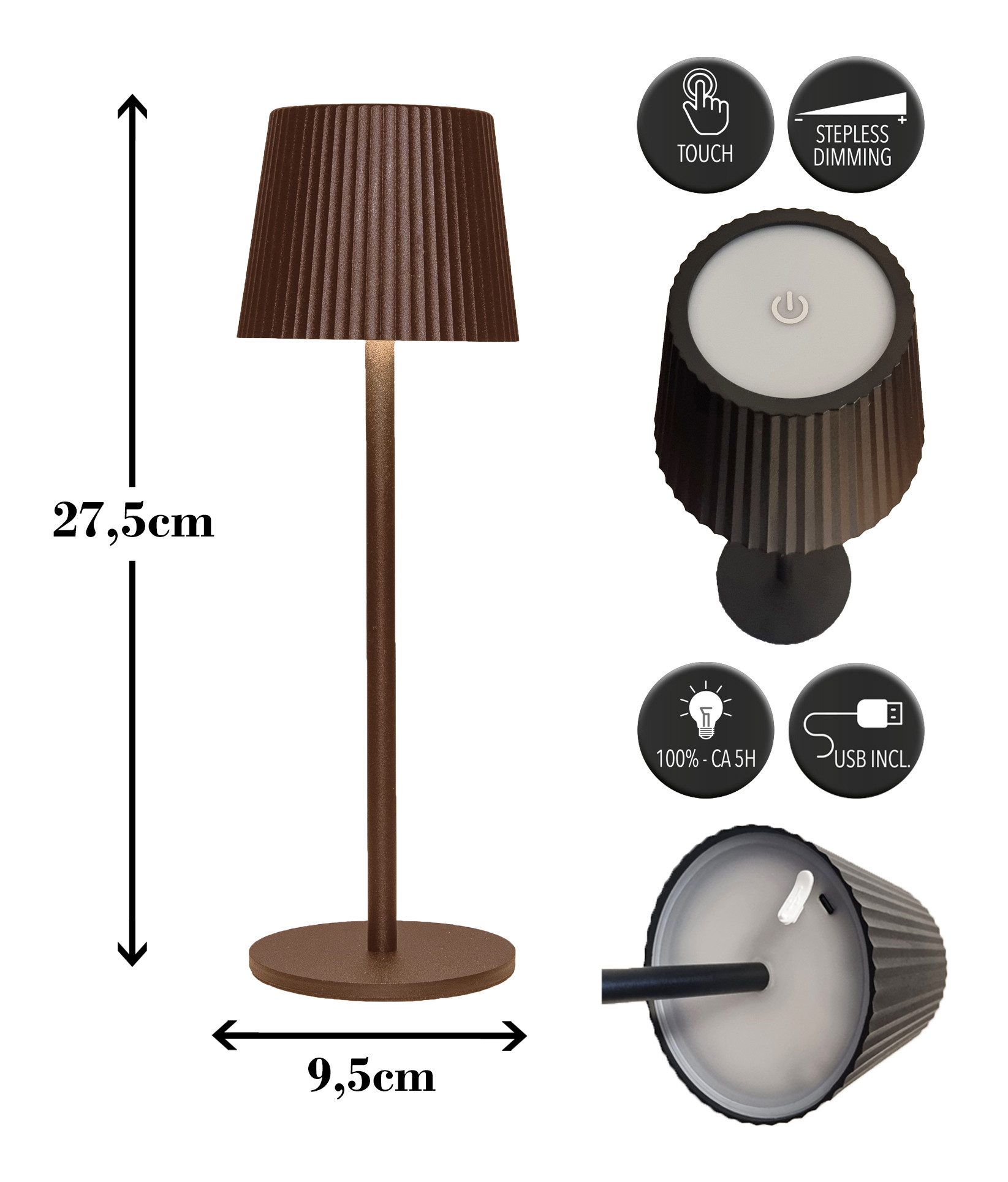 Coen Bakker Deco BV LED Außen-Tischleuchte Touch Tischlampe dimmbar mit Akku, In-/Outdoor, Touch-Funktion, LED fest verbaut, Kaltweiß, Warmweiß, Tageslichtweiß – Bild 3 von 5