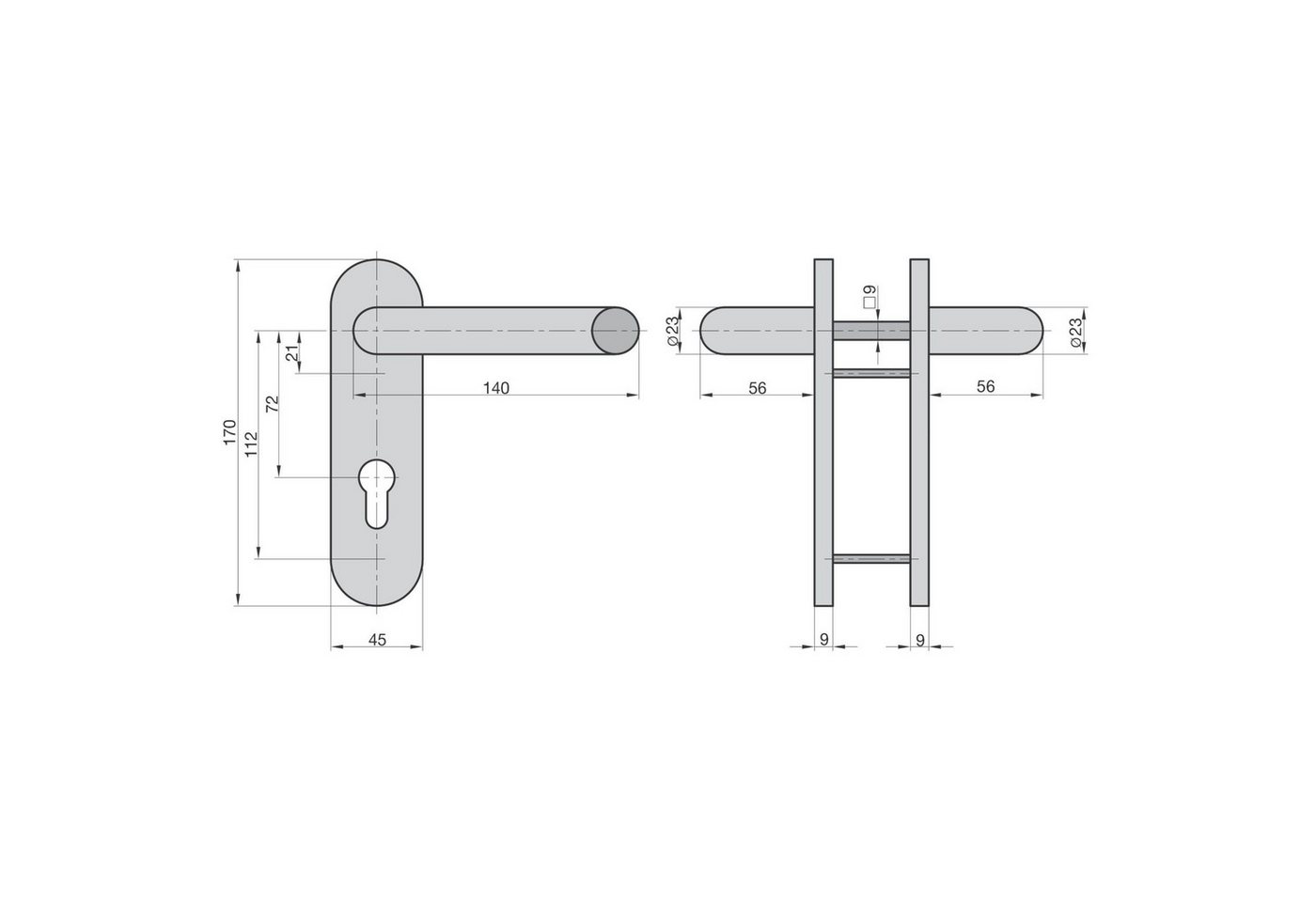 Thumbnail - BASI Türbeschlag Drücker-Garnitur (Packung), Feuerschutzbeschlag PZ 72/9 mm, Rund, Schwarz, Türstärken 44-66 mm