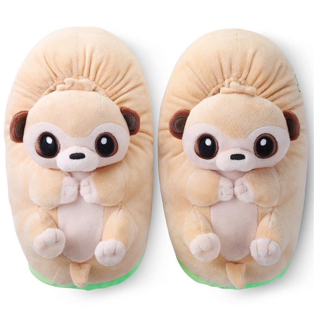 Corimori Tier Pantoffeln für Erwachsene Einheitsgröße 34-44 Plüsch Hausschuhe (Packung, Geschenk) EU Einheitsgröße 34-44, Erdmännchen Joey, für Kinder und Erwachsene