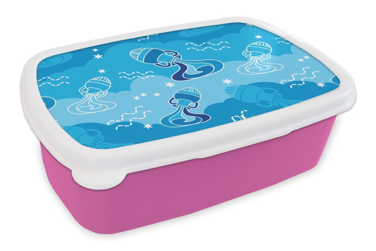 MuchoWow Lunchbox Wassermann - Design - Tierkreiszeichen, Kunststoff, (2-tlg), Brotbox für Erwachsene, Brotdose Kinder, Snackbox, Mädchen, Kunststoff rosa