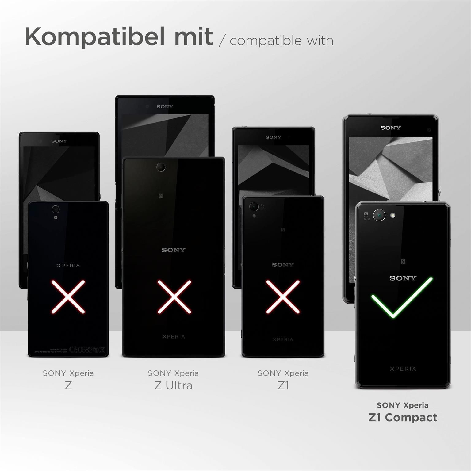 moex Handyhülle für Sony Xperia Z1 Compact Hülle Klappbar Book Case Schwarz 4,3 Zoll, Klapphülle Kartenfach Flip Cover Handytasche Leder Optik Schutzhülle